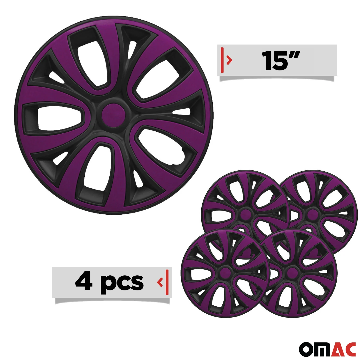 ColorFlex Hub Caps Wheel Cover 15" Black Matt & Violet Full Set 4 pcs. - Image 3