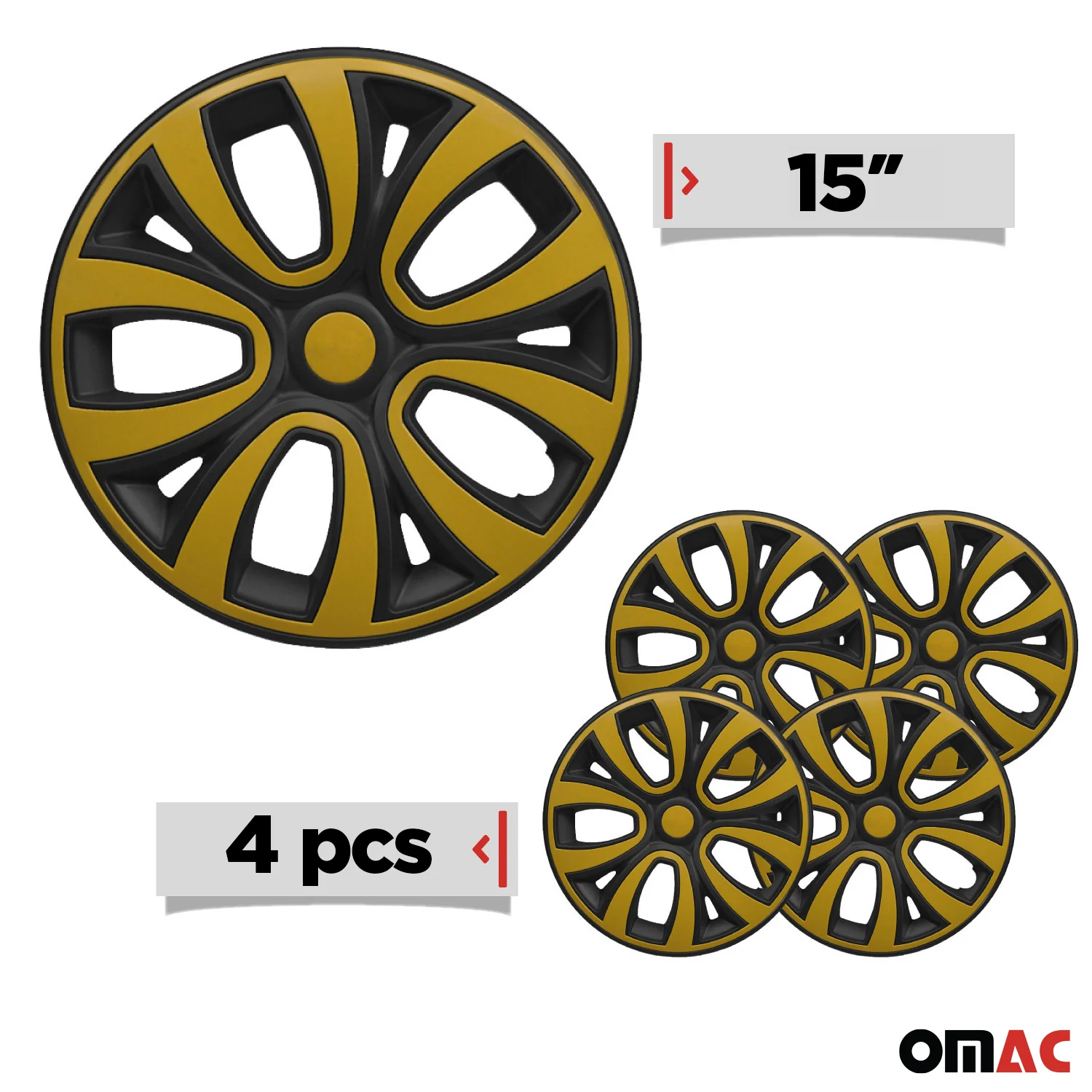 ColorFlex Hub Caps Wheel Cover 15" Black Matt & Yellow Full Set 4 pcs. - Image 3