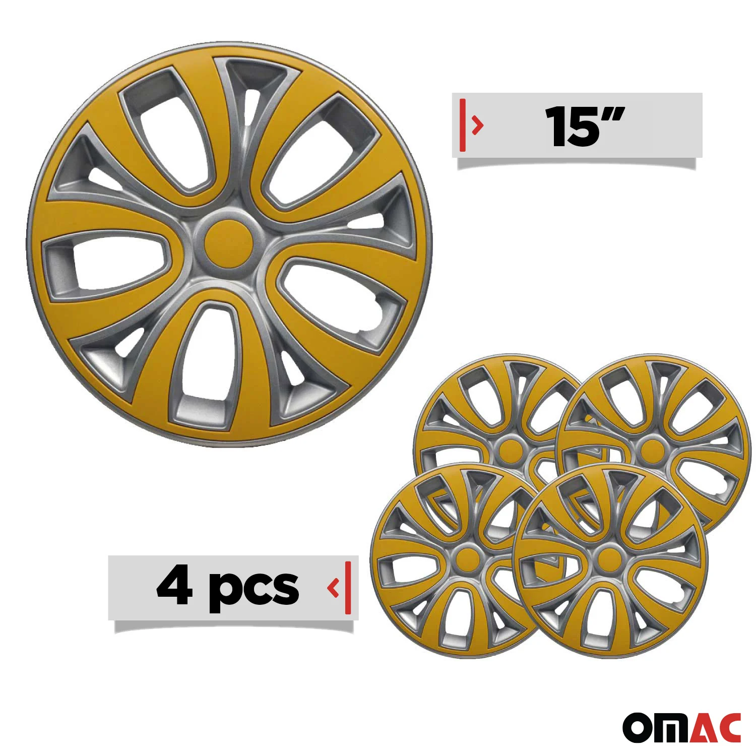 ColorFlex Hub Caps Wheel Cover 15" Gray & Yellow Full Set 4 pcs. - Image 3