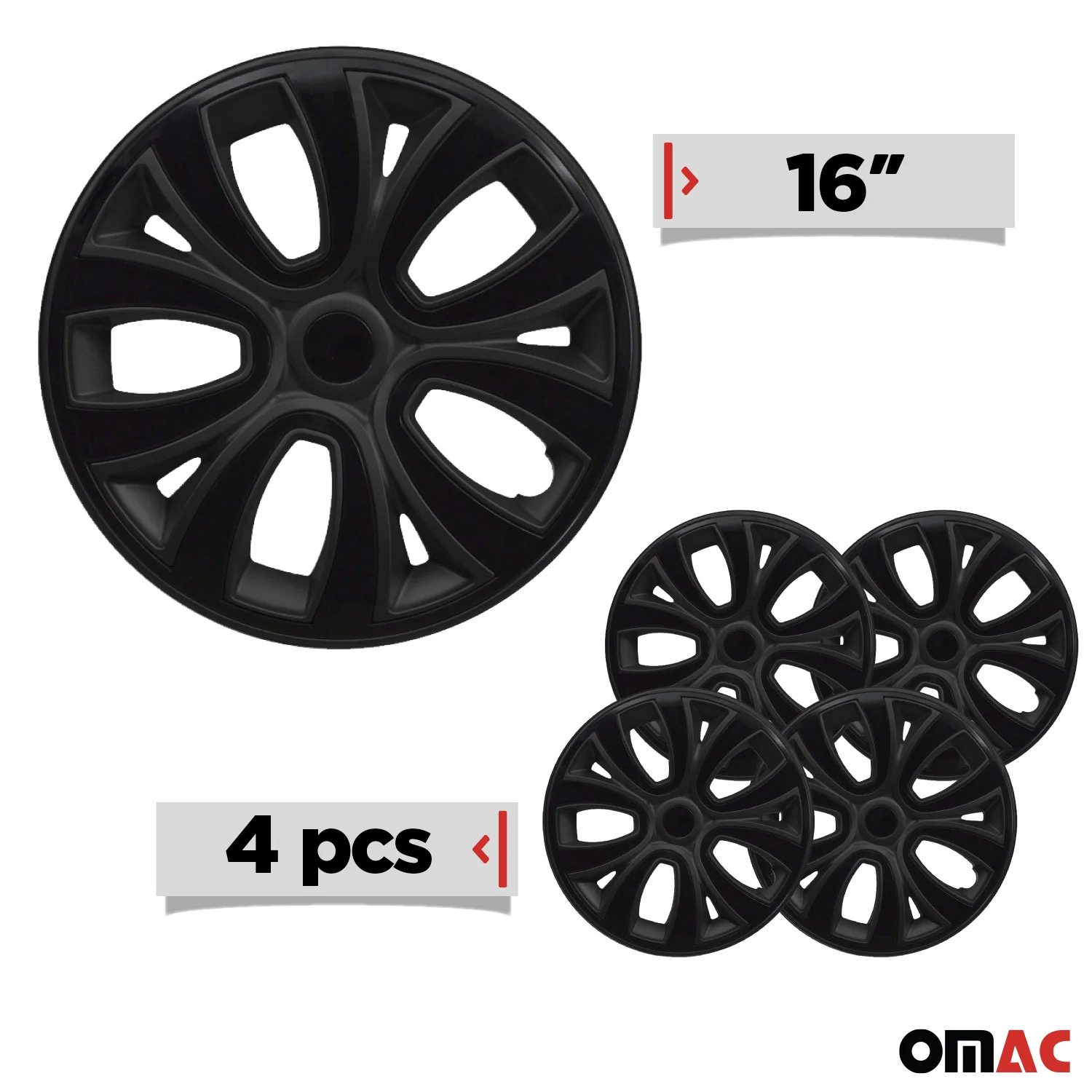 ColorFlex Hub Caps Wheel Cover 16" Black Matt & Black Full Set 4 pcs. - Image 3