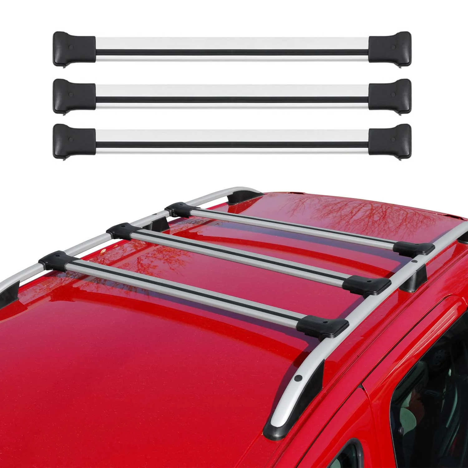 2016-2024 Mercedes Metris Roof Rack Cross Bars 3Pcs Silver - Image 2