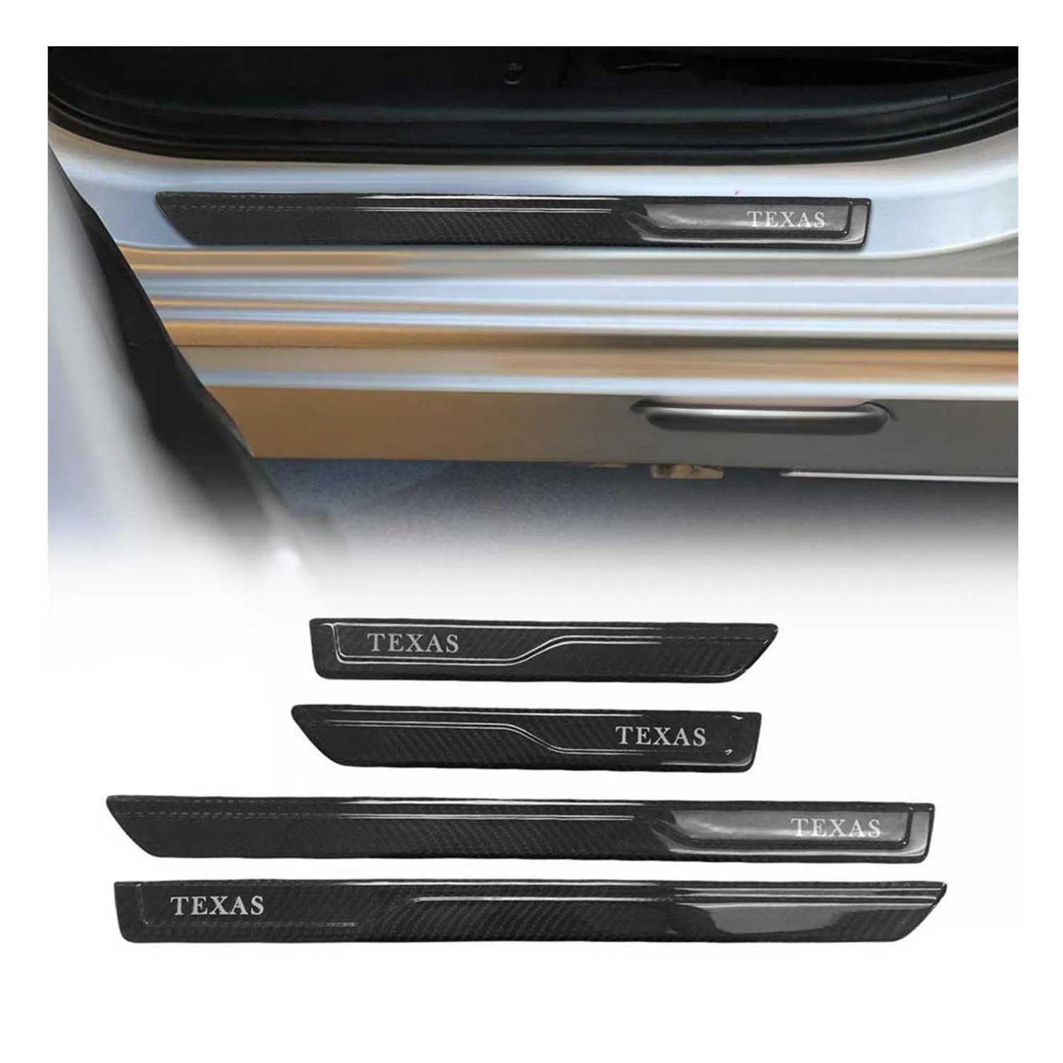 Chevrolet Door Sill Scuff Plate Scratch Protector Carbon Fiber Black 4 Pcs