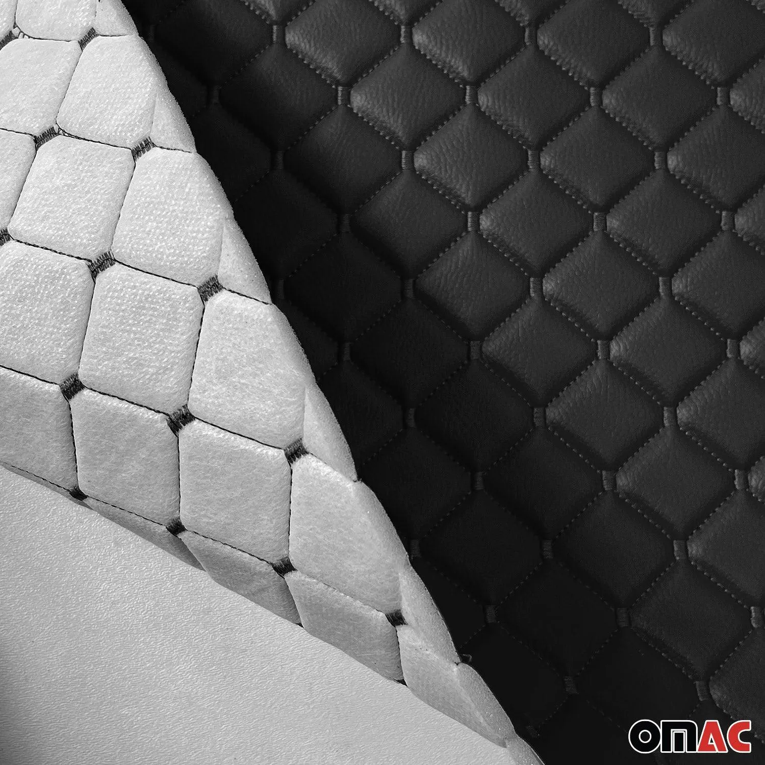 Embossed Black Faux Leather Lining Black Diamond Stitch Car Upholstery 55"x39 - Image 8