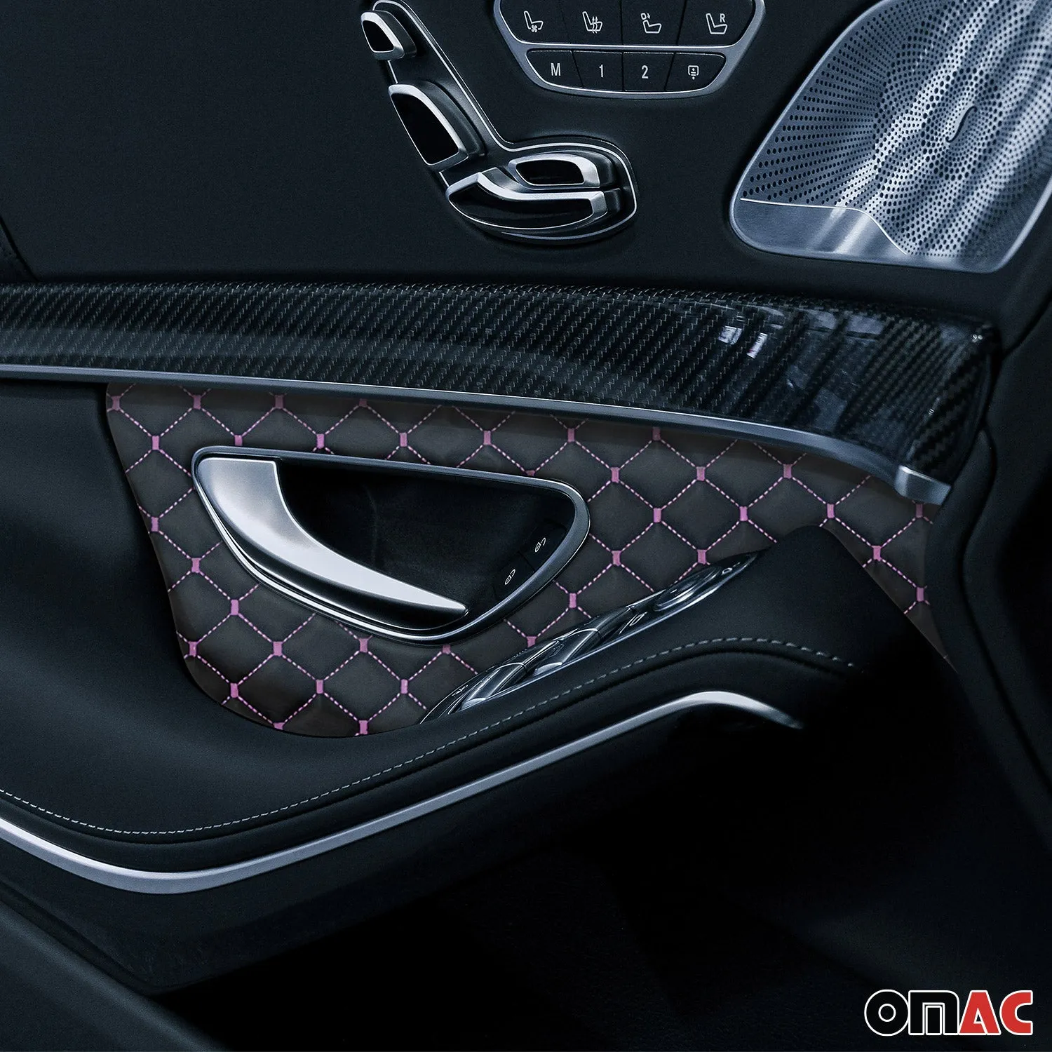 Embossed Black Faux Leather Lining Pink Stitch Car Upholstery 1 Yard x 1.5 Yards - Image 4