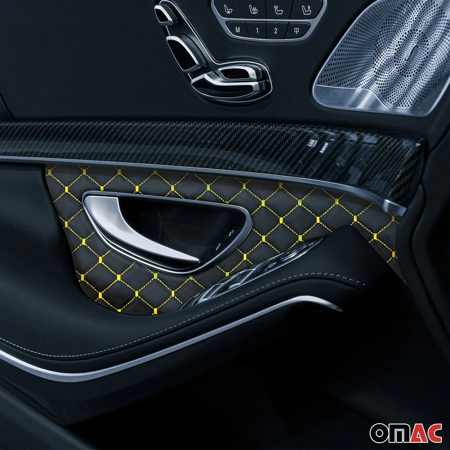 Embossed Black Faux Leather Lining Yellow Diamond Stitch Car Upholstery 55x39" - Image 4