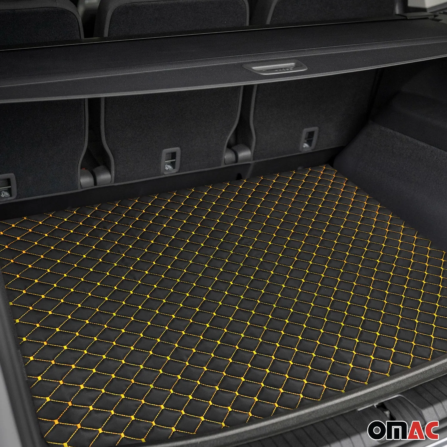 Embossed Black Faux Leather Lining Yellow Diamond Stitch Car Upholstery 55x39" - Image 5
