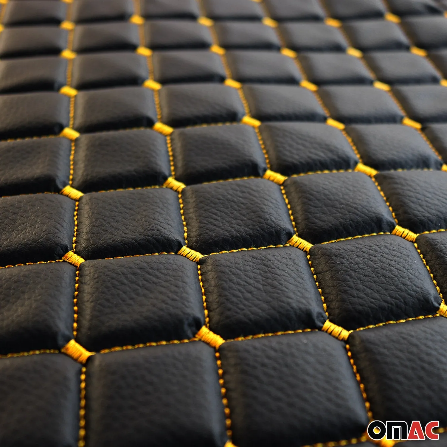 Embossed Black Faux Leather Lining Yellow Diamond Stitch Car Upholstery 55x39" - Image 7