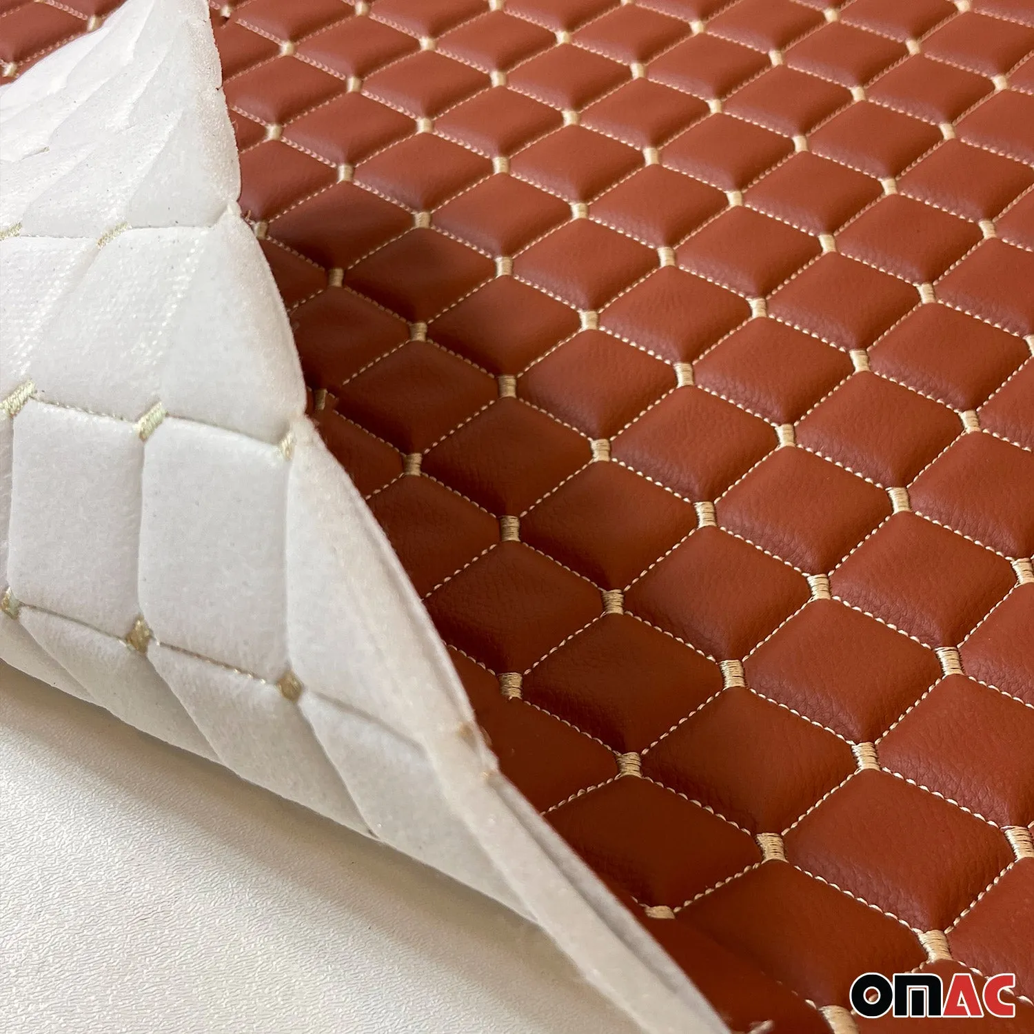 Embossed Tan Faux Leather Lining Cream Stitch Car Upholstery 1 Yard x 1.5 Yards - Image 8
