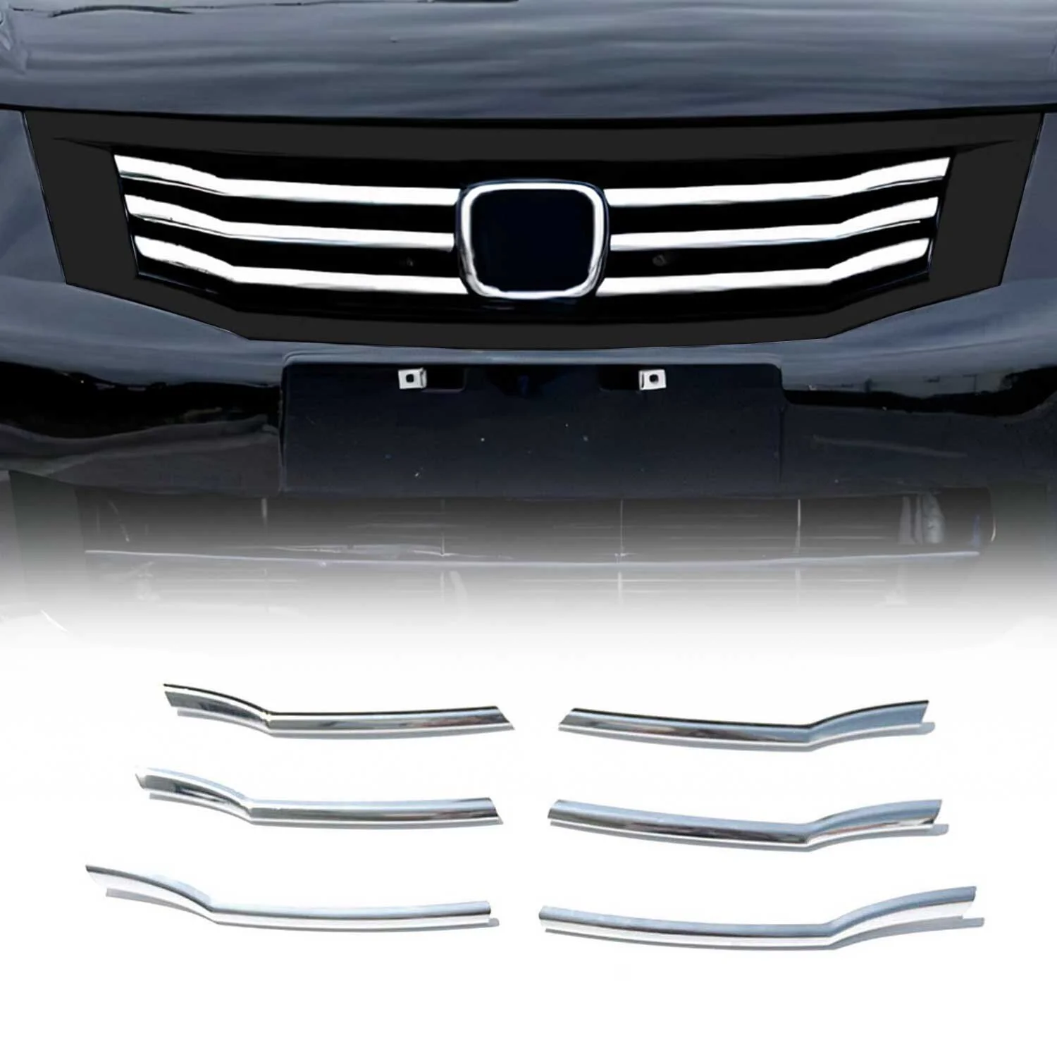 2008-2011 Honda Accord Sedan Front Bumper Grill Trim Molding Silver 6 Pcs