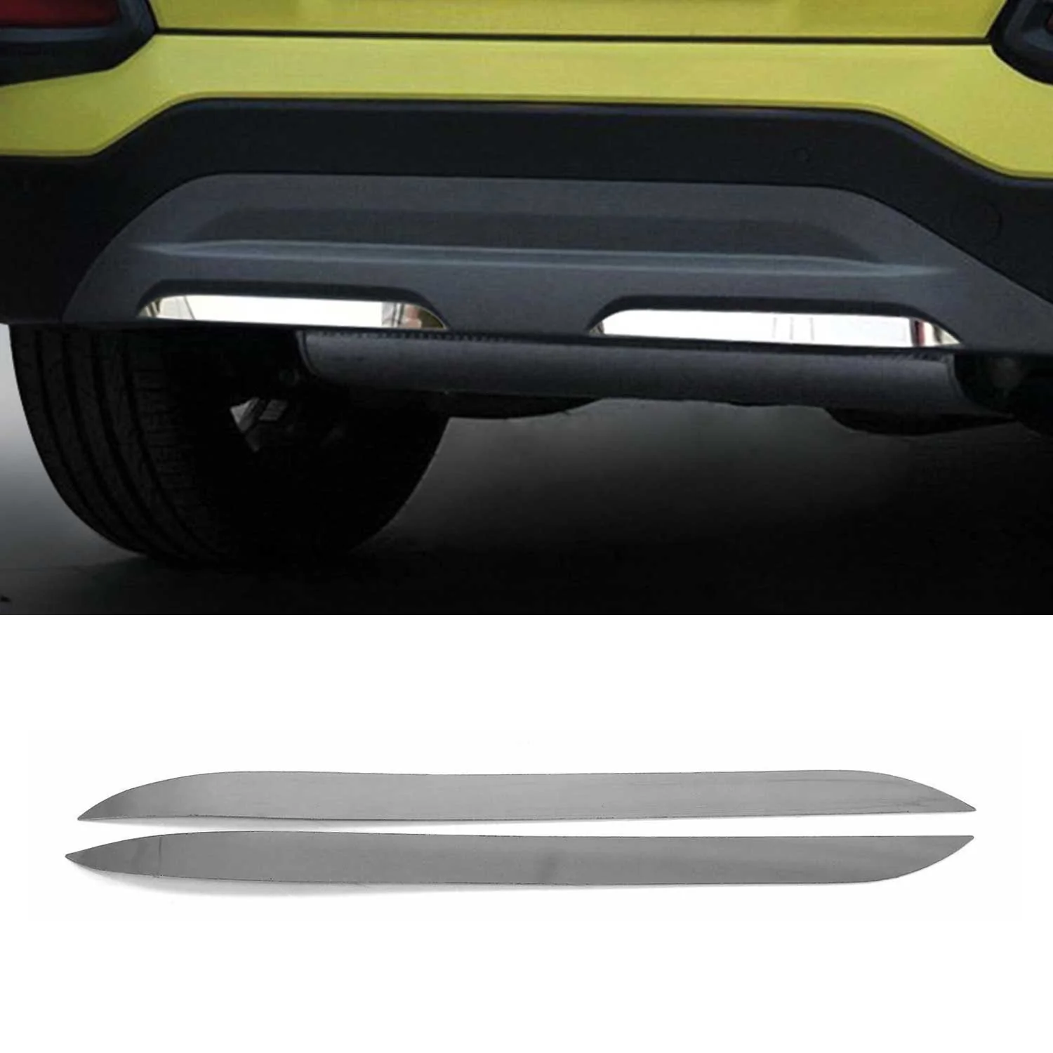 2018-2023 Hyundai Kona Rear Bumper Diffusor Chrome Trim Silver Stainless Steel 2 Pcs