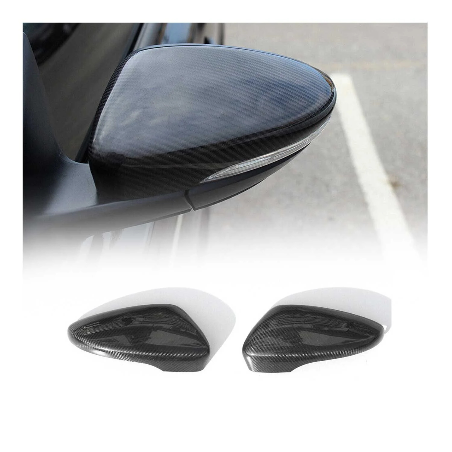 2009-2017 VW CC Side Mirror Cover Caps Carbon Fiber Black 2 Pcs