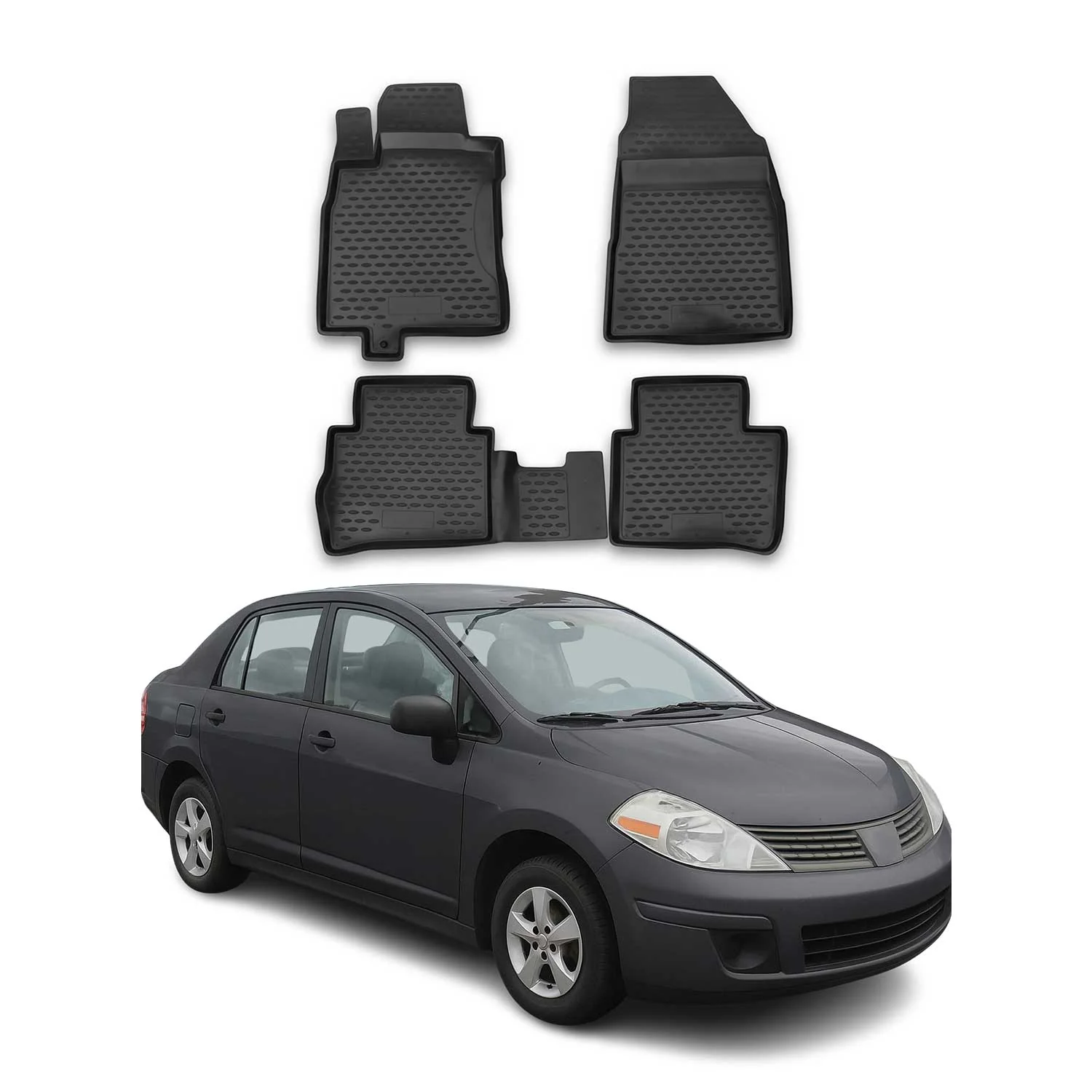 2007-2012 Nissan Versa Floor Mats Liners Full Set All Weather Black