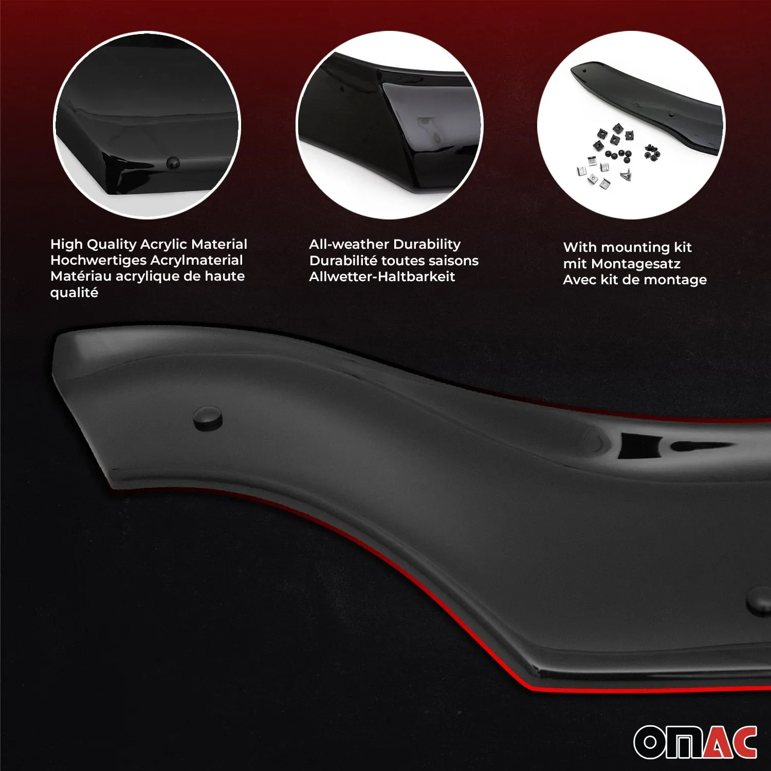2015-2020 Ford Transit Bug Shield Hood Deflector & Window Visor Vent Kit 3Pcs Smoke - Image 5