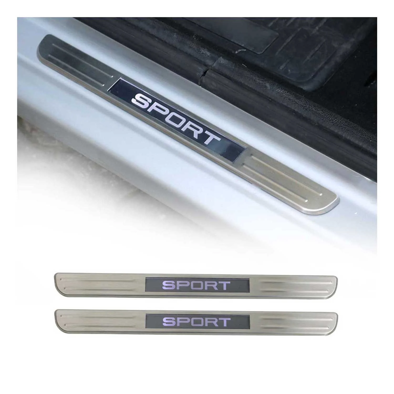 2016-2026 Mercedes AMG GT Door Sill Scuff Plate Illuminated Sport Steel Silver 2 Pcs