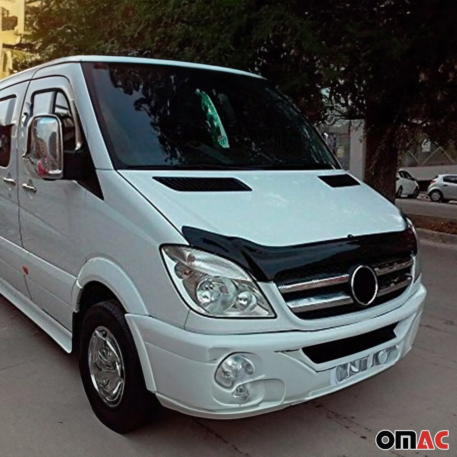2006-2013 Mercedes Sprinter W906 Bug Shield Hood Deflector & Window Visor Kit 3Pcs Smoke - Image 2