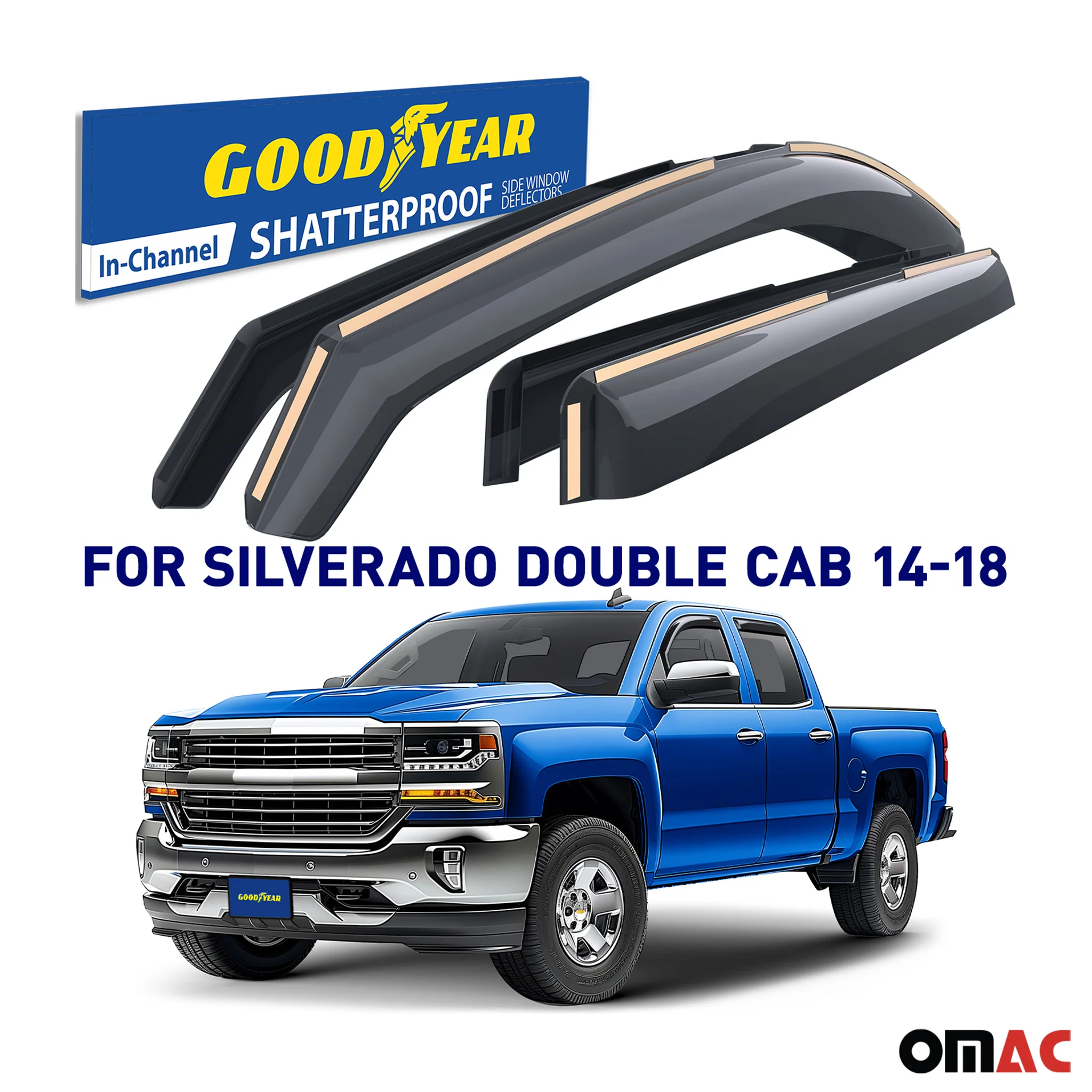 Goodyear Wind Deflectors for Chevrolet Silverado 1500 2014-2018 Double Cab 4x - Image 2