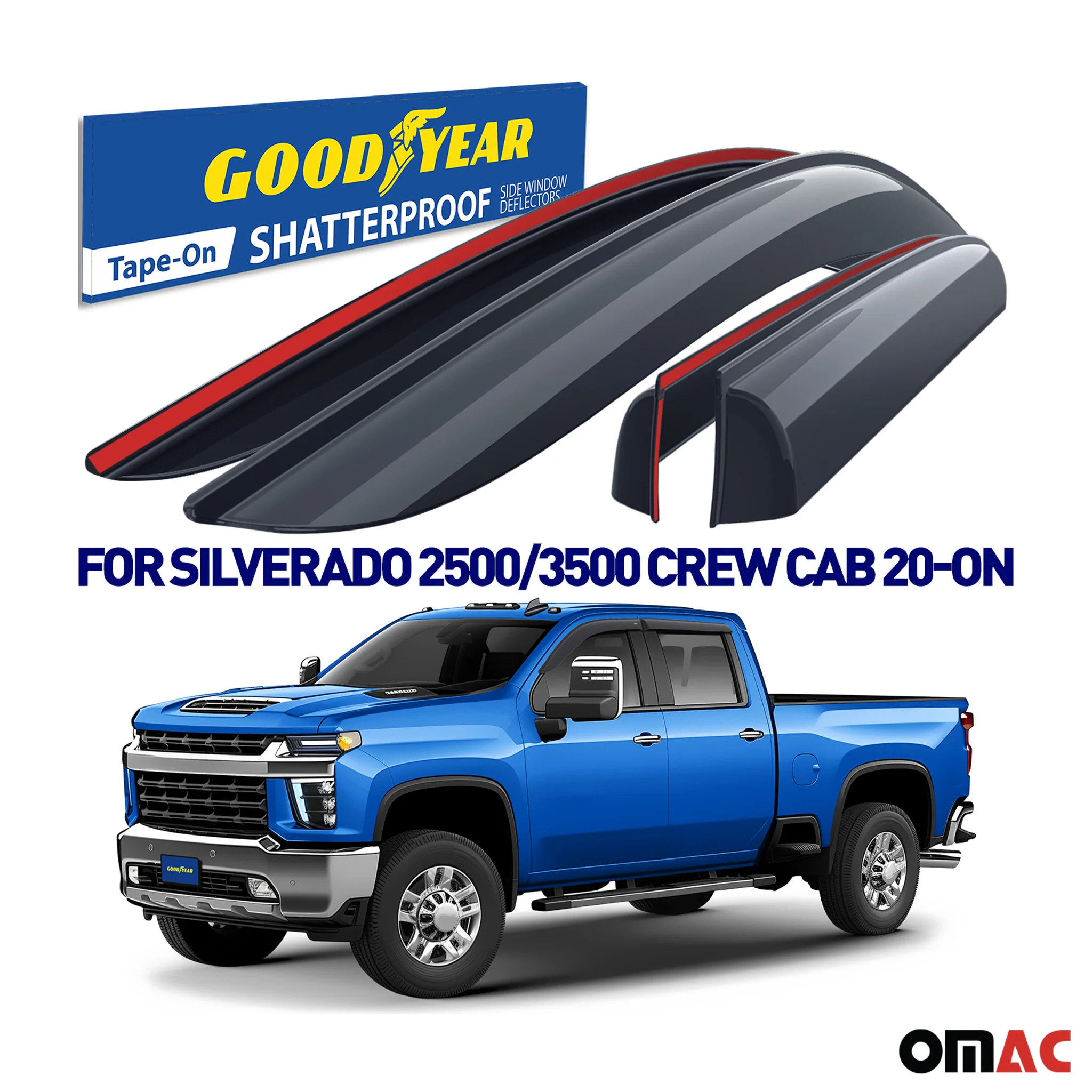 Goodyear Wind Deflectors for Chevy Silverado 2500HD 3500HD 2020-25 Crew Cab 4Pcs - Image 2