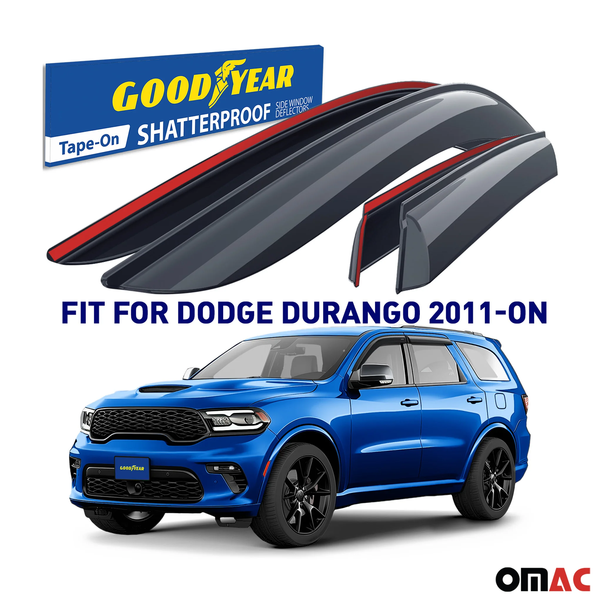 Goodyear Wind Deflectors for Dodge Durango 2011-2025 Tape-On Premium Smoke 4 pcs - Image 2