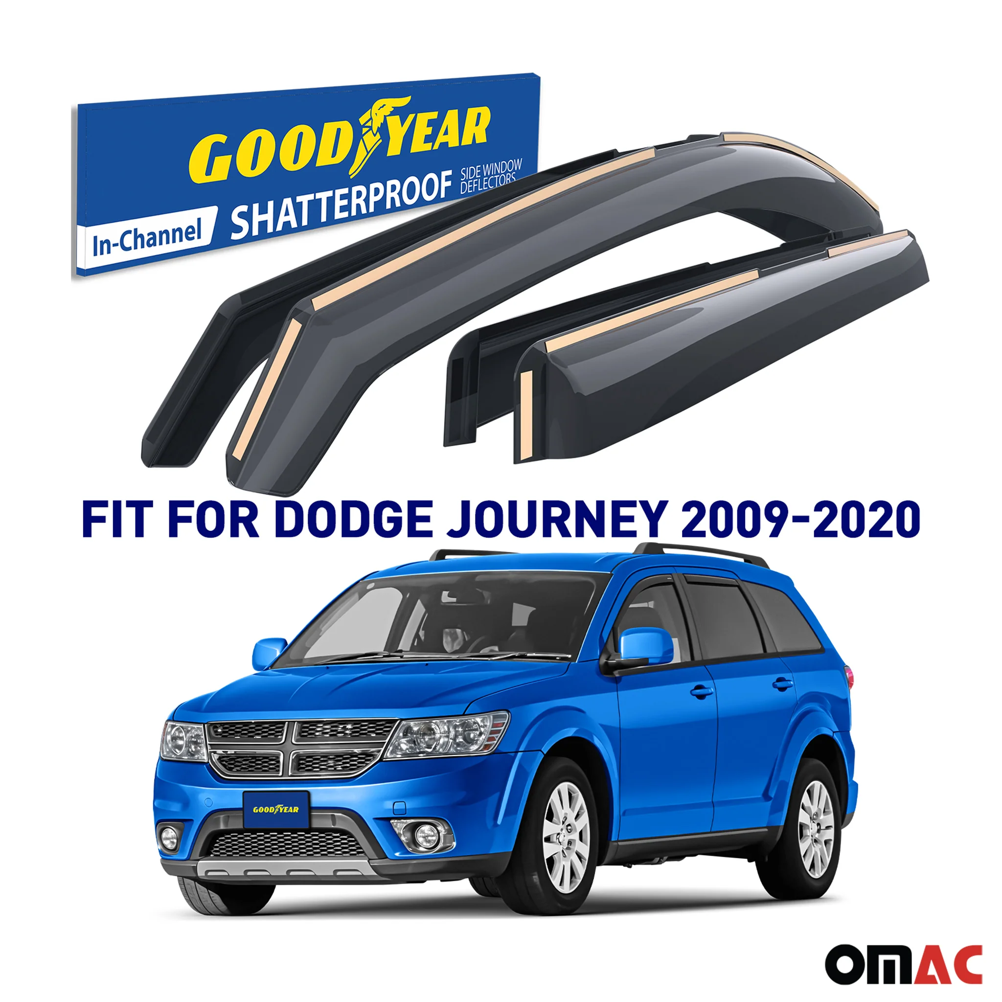 Goodyear Wind Deflectors for Dodge Journey 2009-2020 In-channel Premium Smoke 4x - Image 2