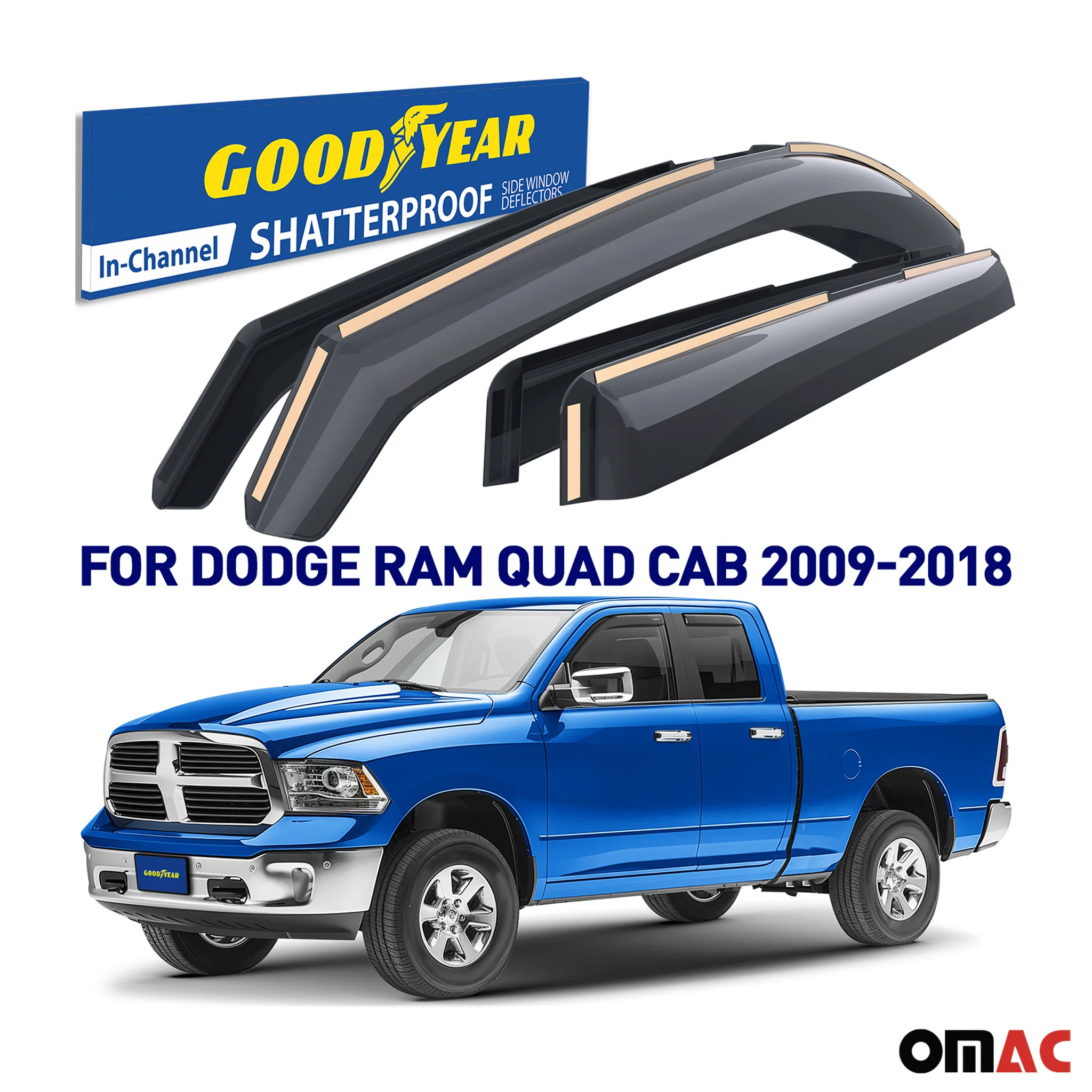 Goodyear Wind Deflectors for Dodge Ram 1500 Classic 2019-2025 Quad Cab Smoke 4x - Image 2