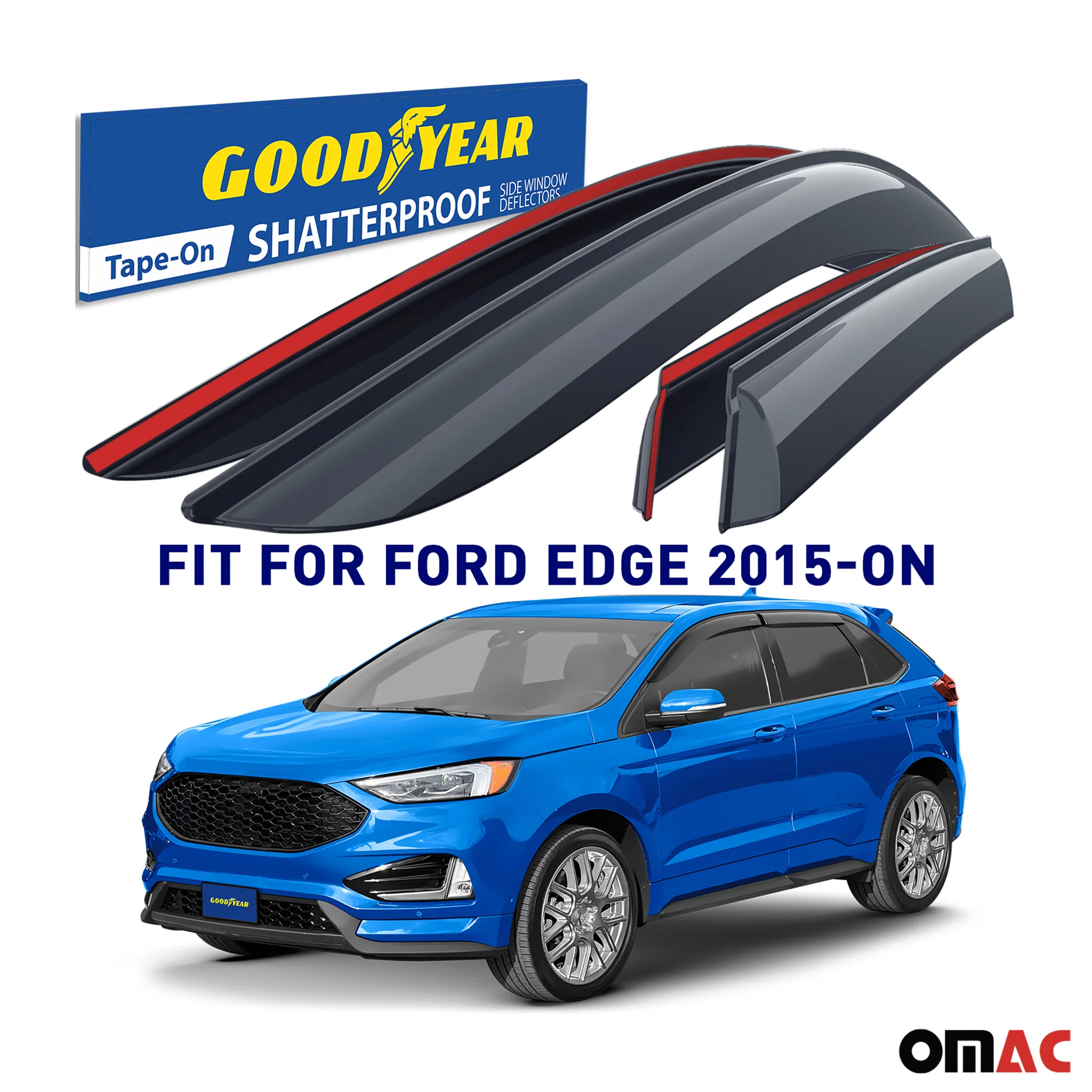 Goodyear Wind Deflectors for Ford Edge 2015-2025 Tape-On Shatterproof Smoke 4x - Image 2