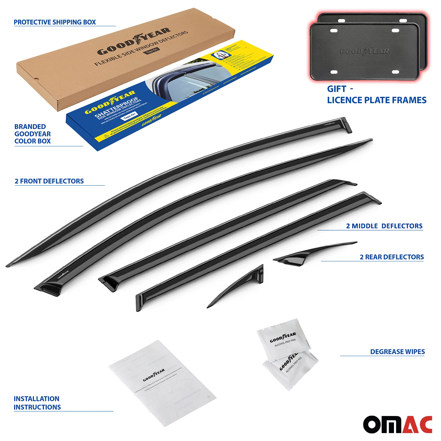 Goodyear Wind Deflectors for Ford Edge 2015-2025 Tape-On Shatterproof Smoke 6x - Image 4