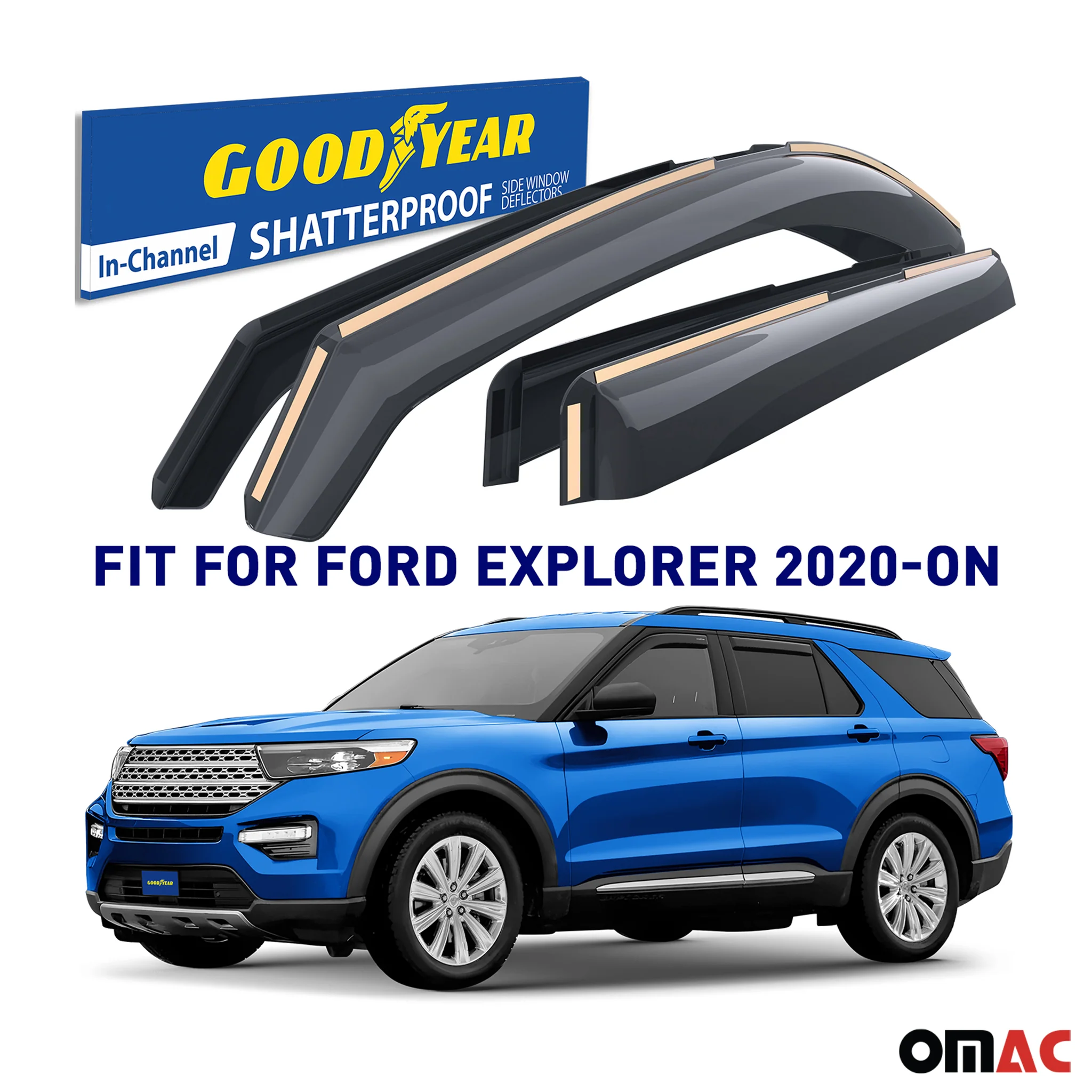 Goodyear Wind Deflectors for Ford Explorer 2020-2025 In-channel Premium Smoke 4x - Image 2