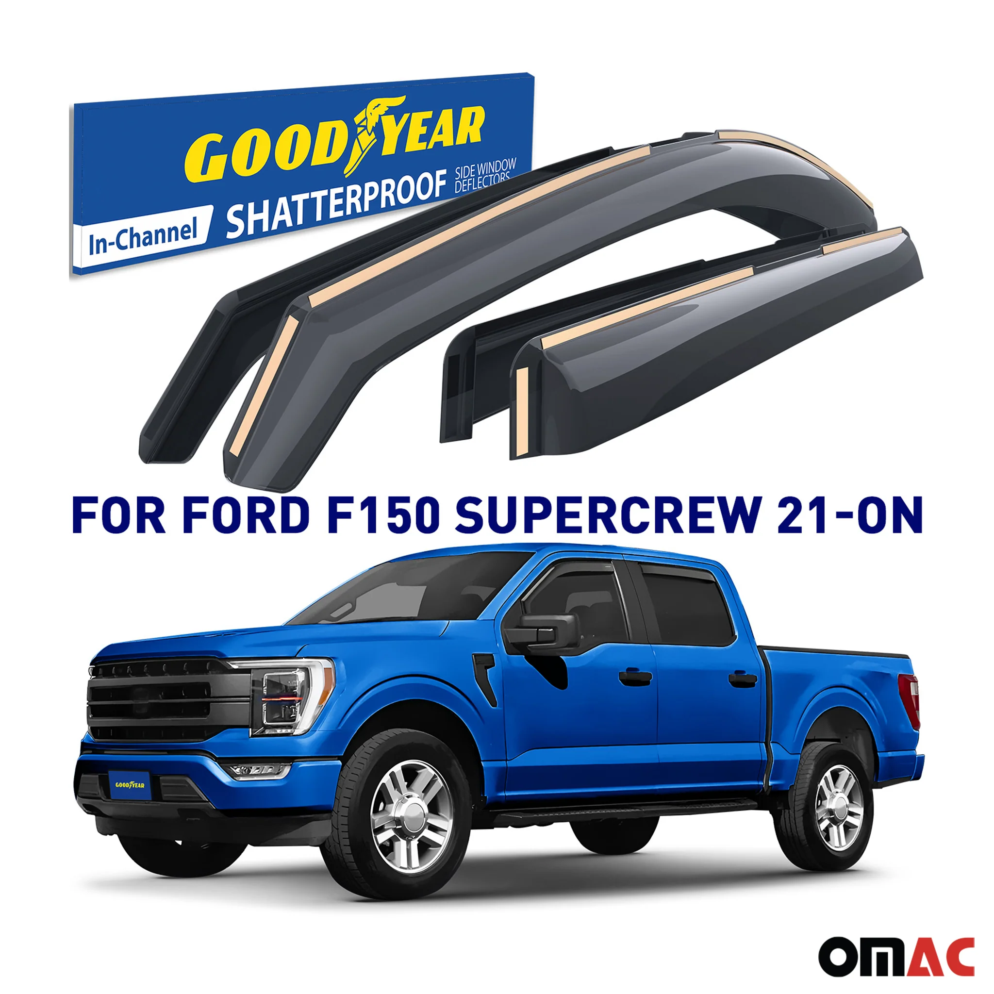 Goodyear Wind Deflectors for Ford F150 2021-2025 SuperCrew In-channel Smoke 4x - Image 2