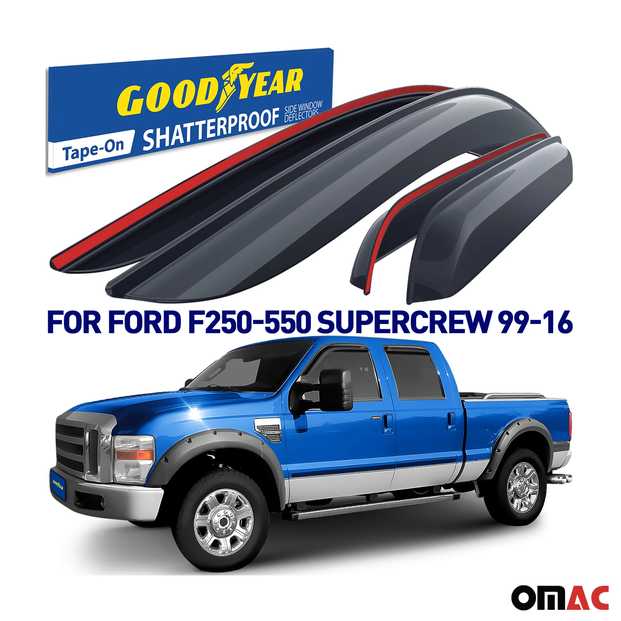 Goodyear Wind Deflectors for Ford F250 F350 F450 F550 1999-2016 SuperCrew 4Pcs - Image 2