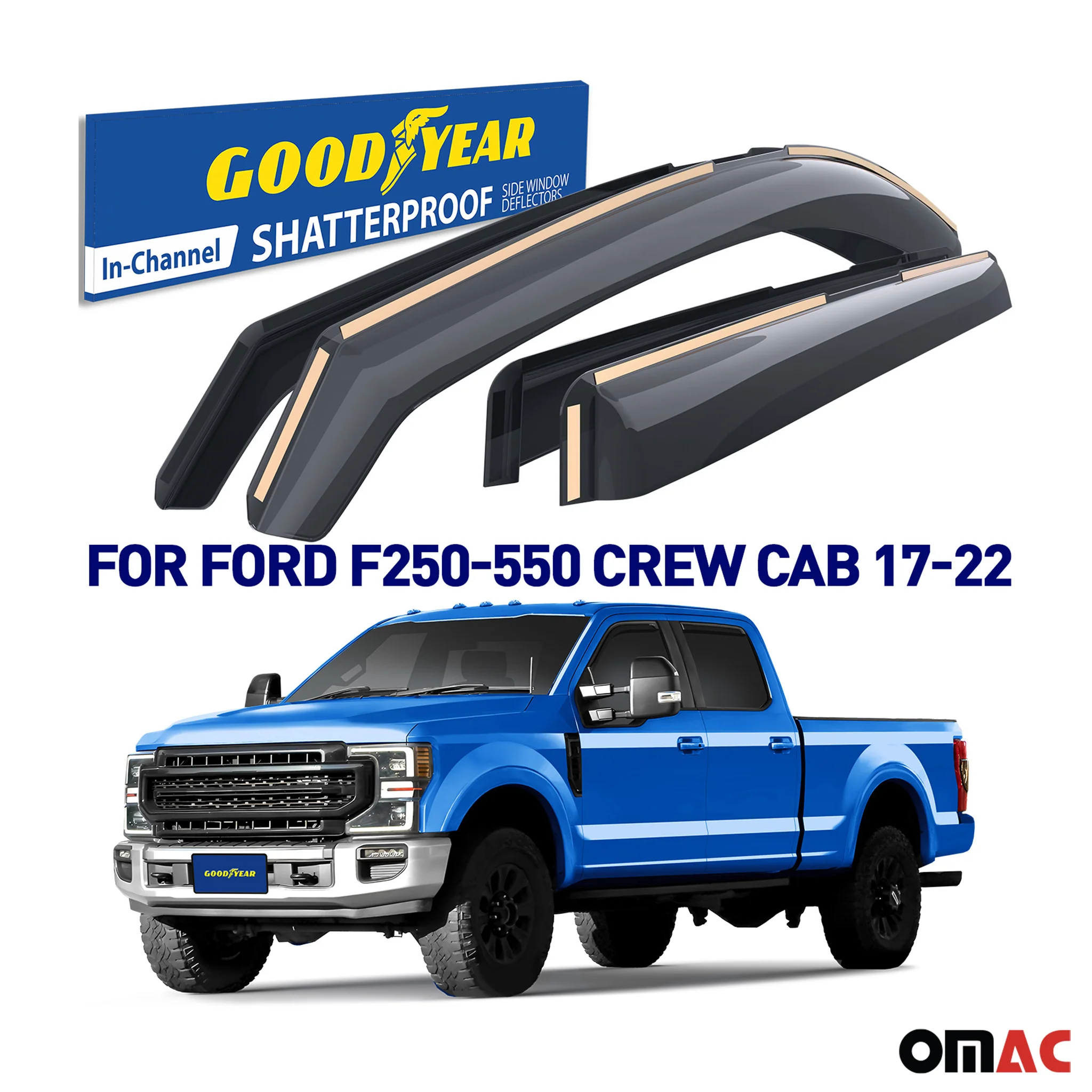Goodyear Wind Deflectors for Ford F250 F350 F450 SuperDuty 2017-22 Crew Cab 4Pcs - Image 2