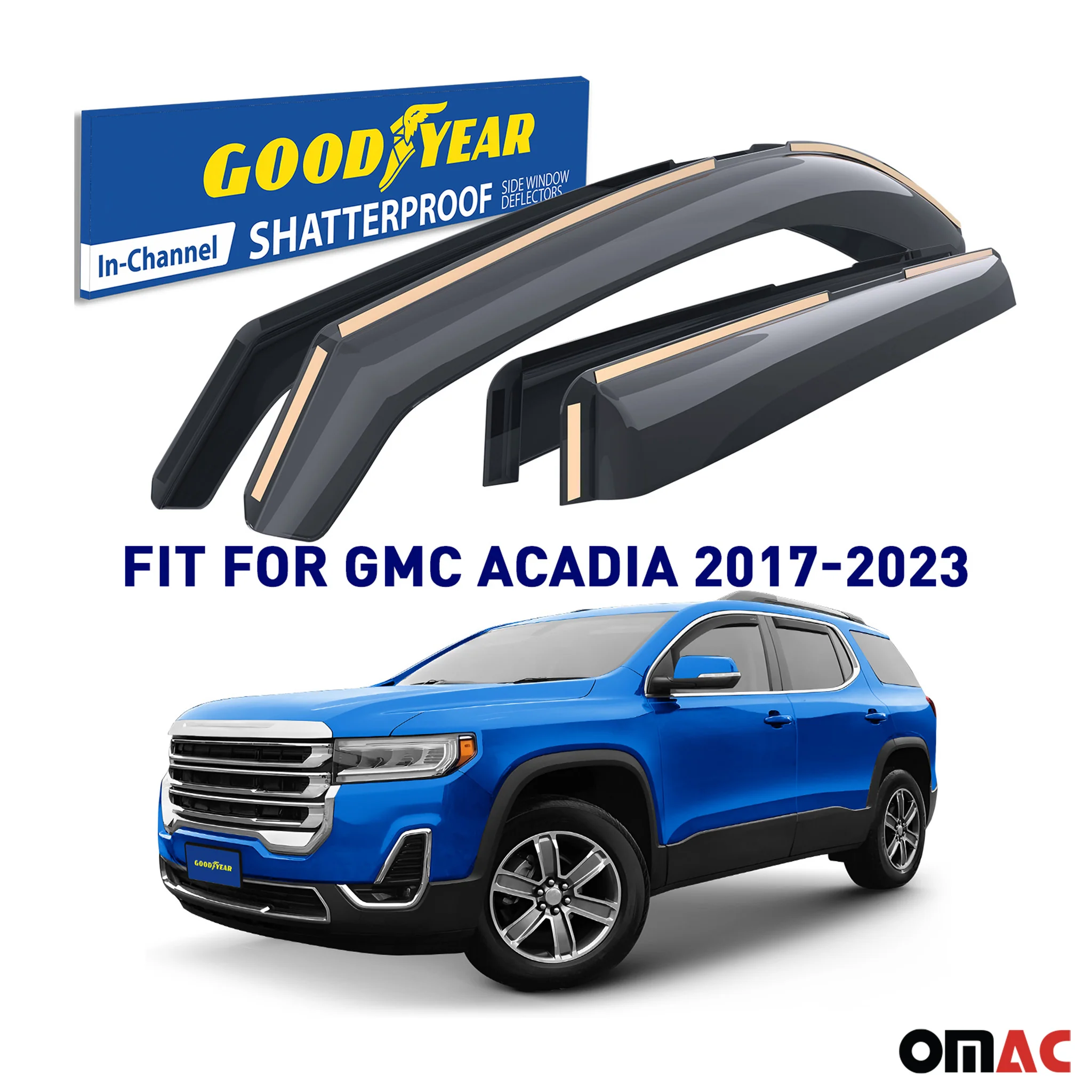 Goodyear Wind Deflectors for GMC Acadia 2017-2023 In-channel Premium Smoke 4 pcs - Image 2