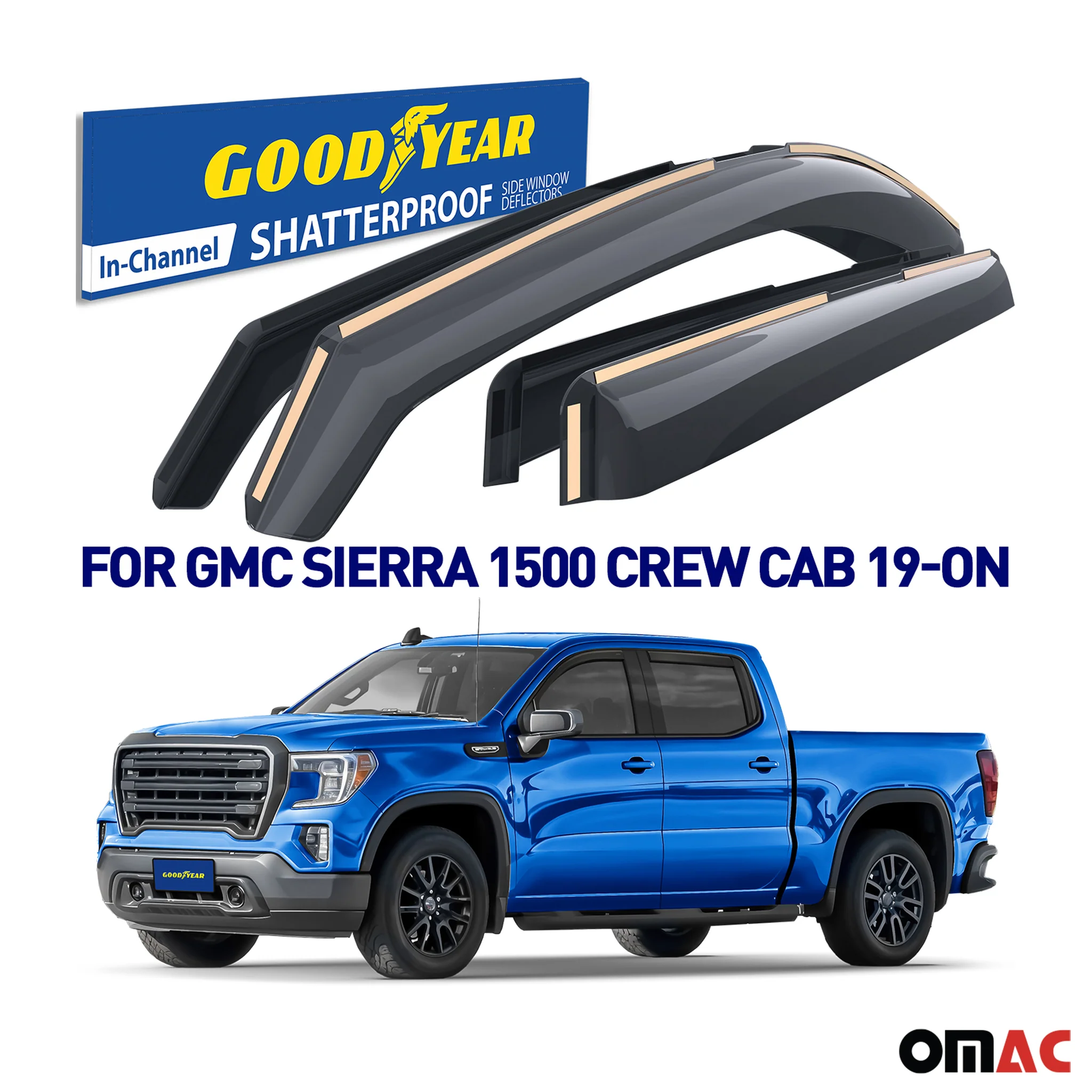 Goodyear Wind Deflectors for GMC Sierra 1500 2019-2025 Crew Cab In-channel 4x - Image 2