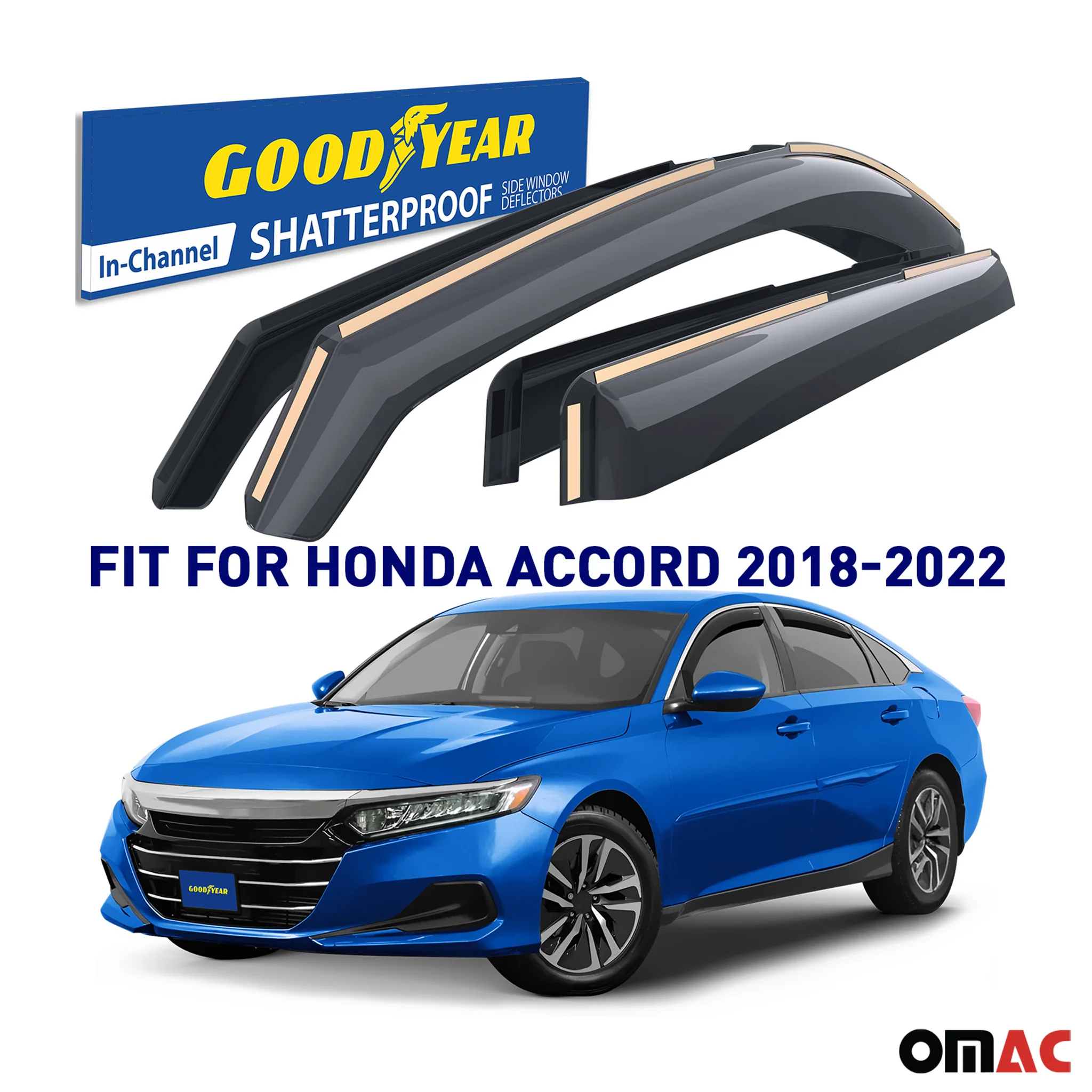 Goodyear Wind Deflectors for Honda Accord 2018-2022 In-channel Premium Smoke 4x - Image 2