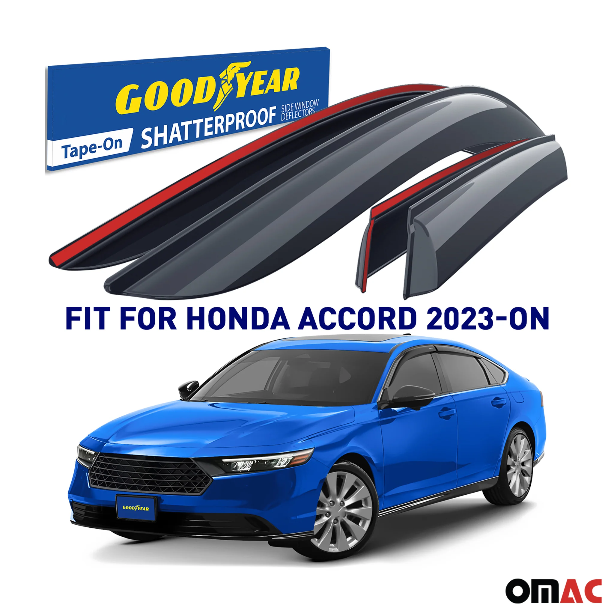 Goodyear Wind Deflectors for Honda Accord 2023-2025 Tape-On Premium Smoke 4 pcs - Image 2