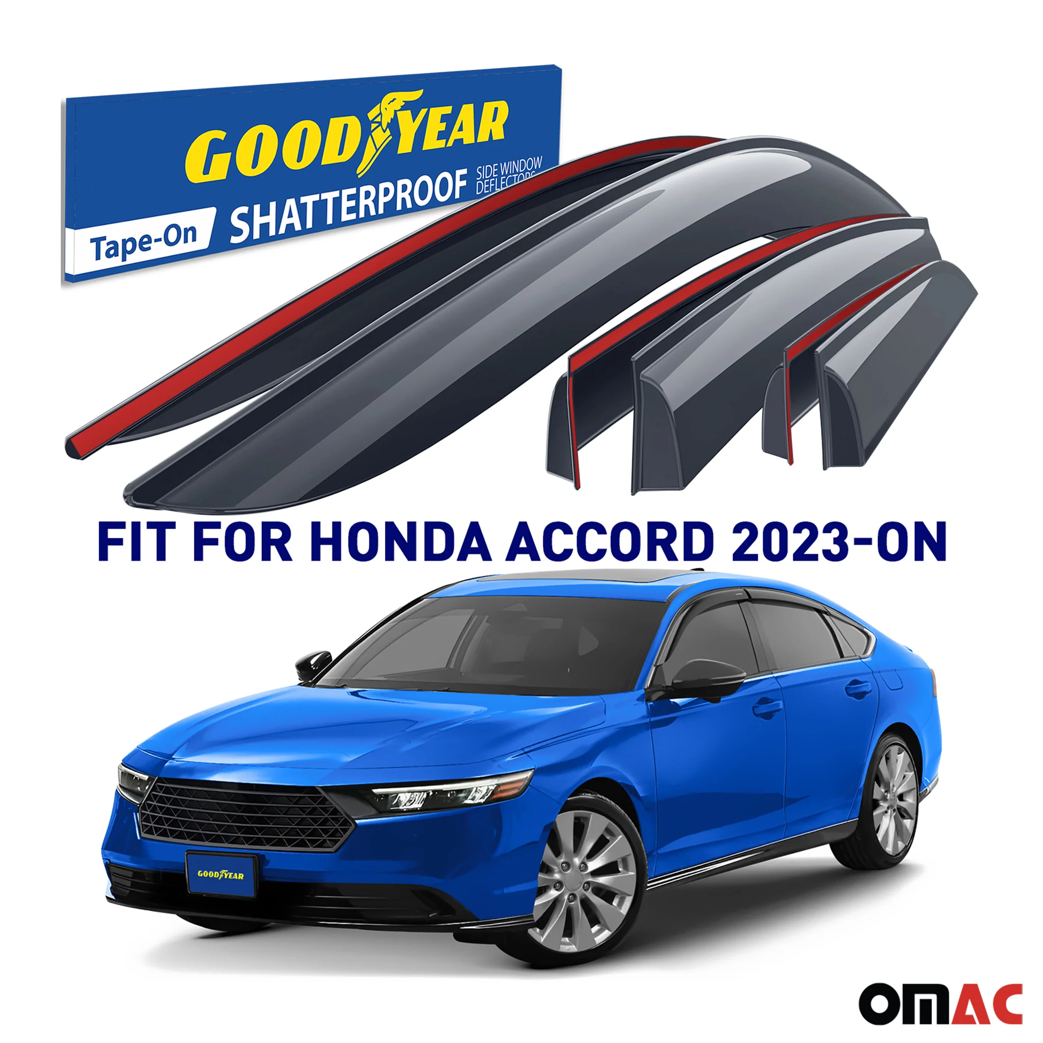 Goodyear Wind Deflectors for Honda Accord 2023-2025 Tape-On Premium Smoke 6 pcs - Image 2