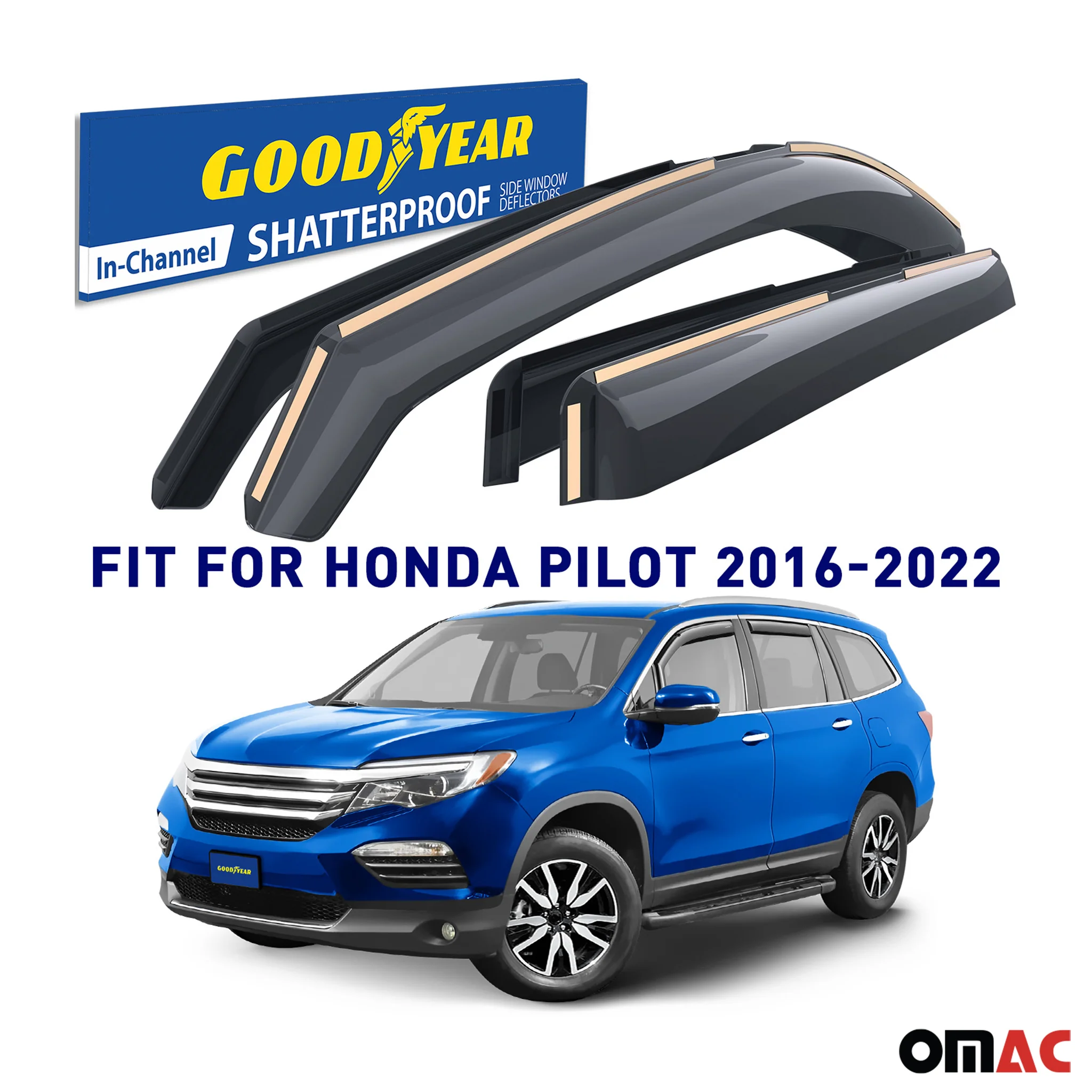 Goodyear Wind Deflectors for Honda Pilot 2016-2022 In-channel Premium Smoke 4x - Image 2