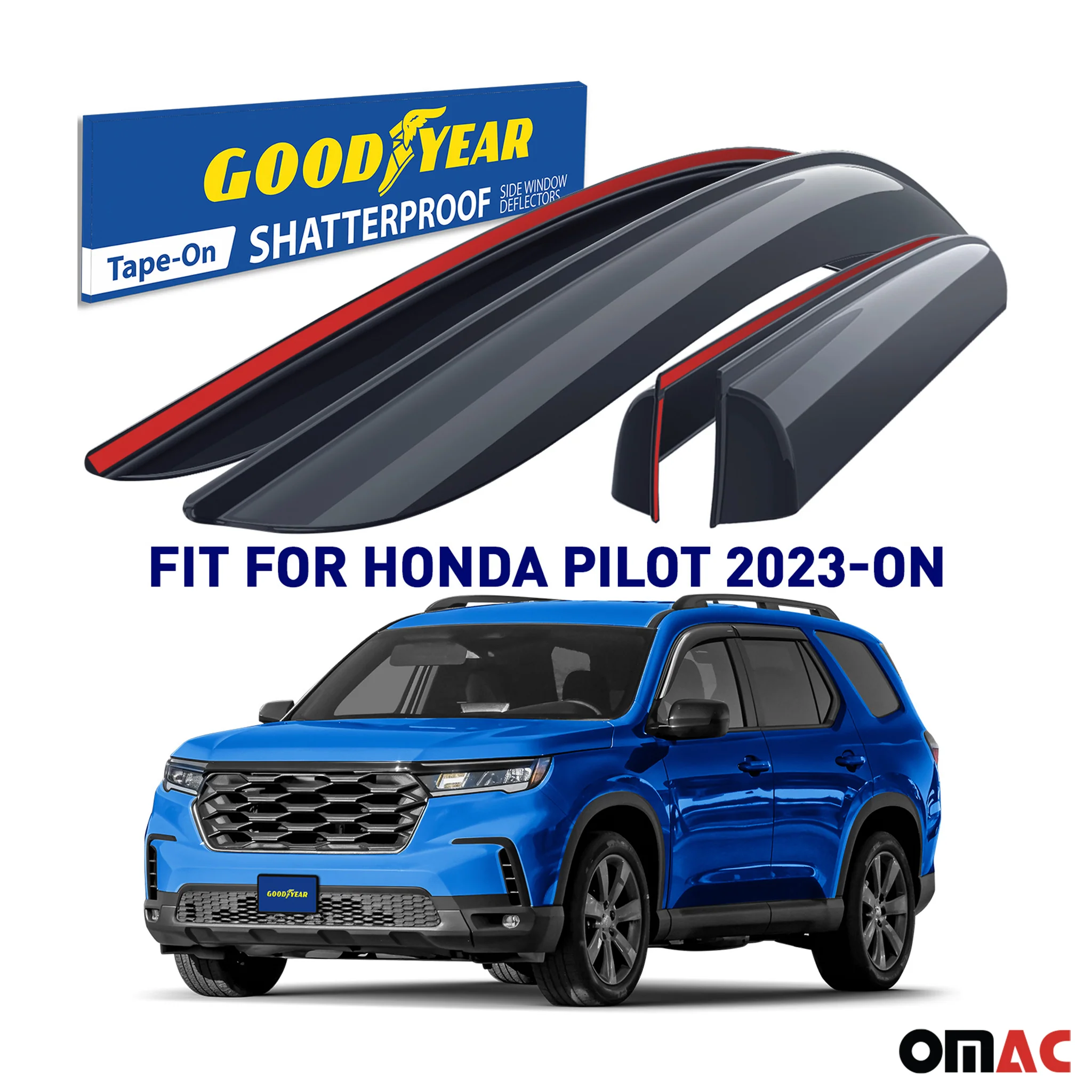 Goodyear Wind Deflectors for Honda Pilot 2023-2025 Tape-On Premium Smoke 4 pcs - Image 2