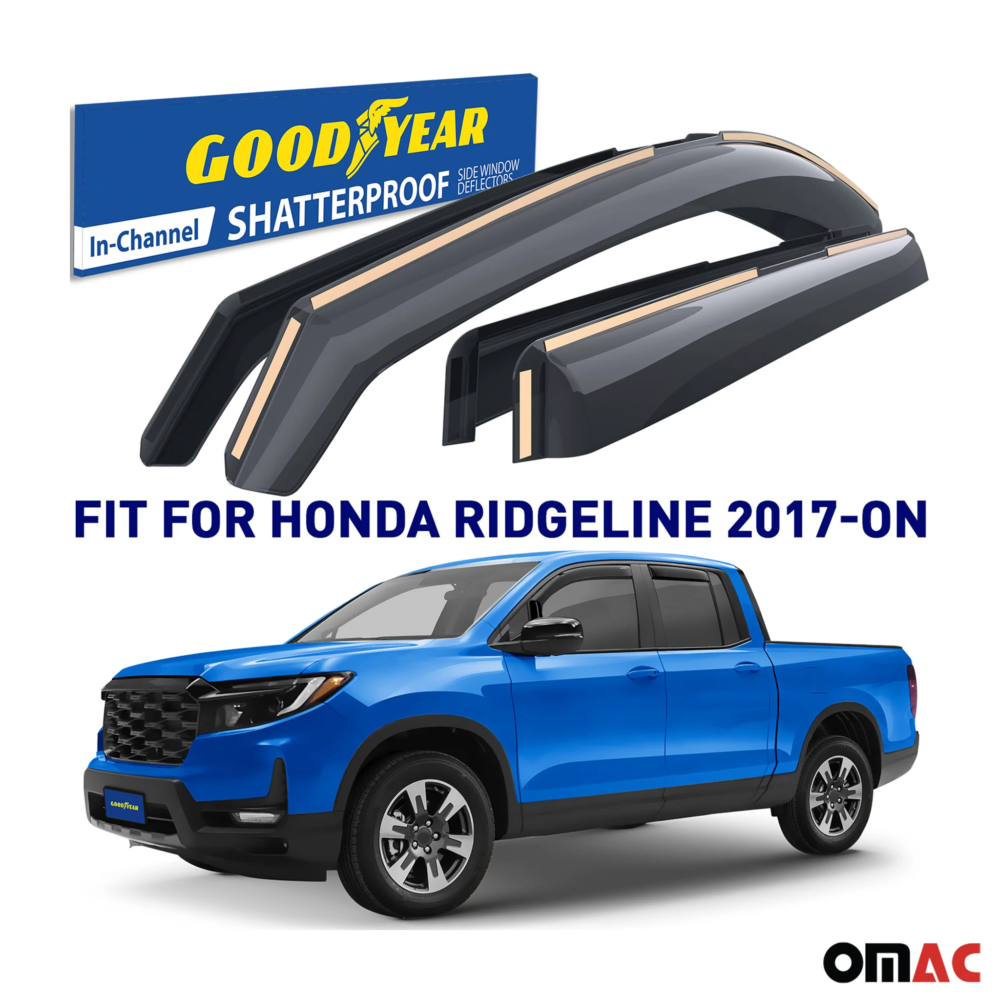 Goodyear Wind Deflectors for Honda Ridgeline 2017-2025 In-channel Smoke 4 pcs - Image 2