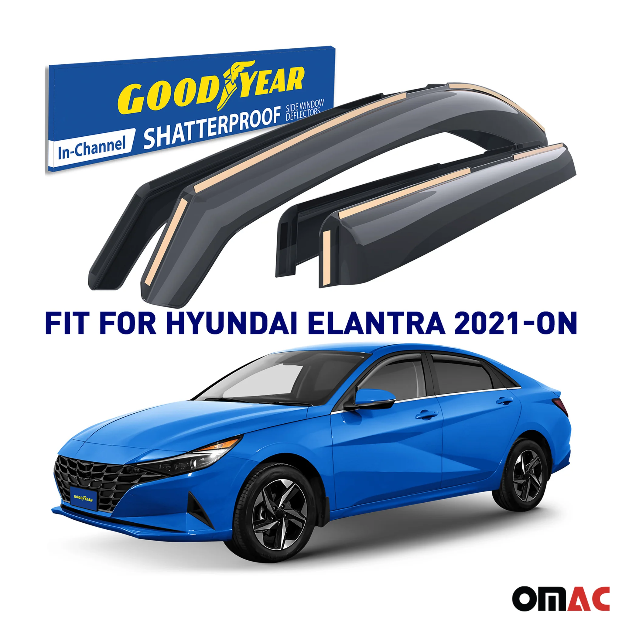 Goodyear Wind Deflectors for Hyundai Elantra 2021-2025 In-channel Smoke 4 pcs - Image 2