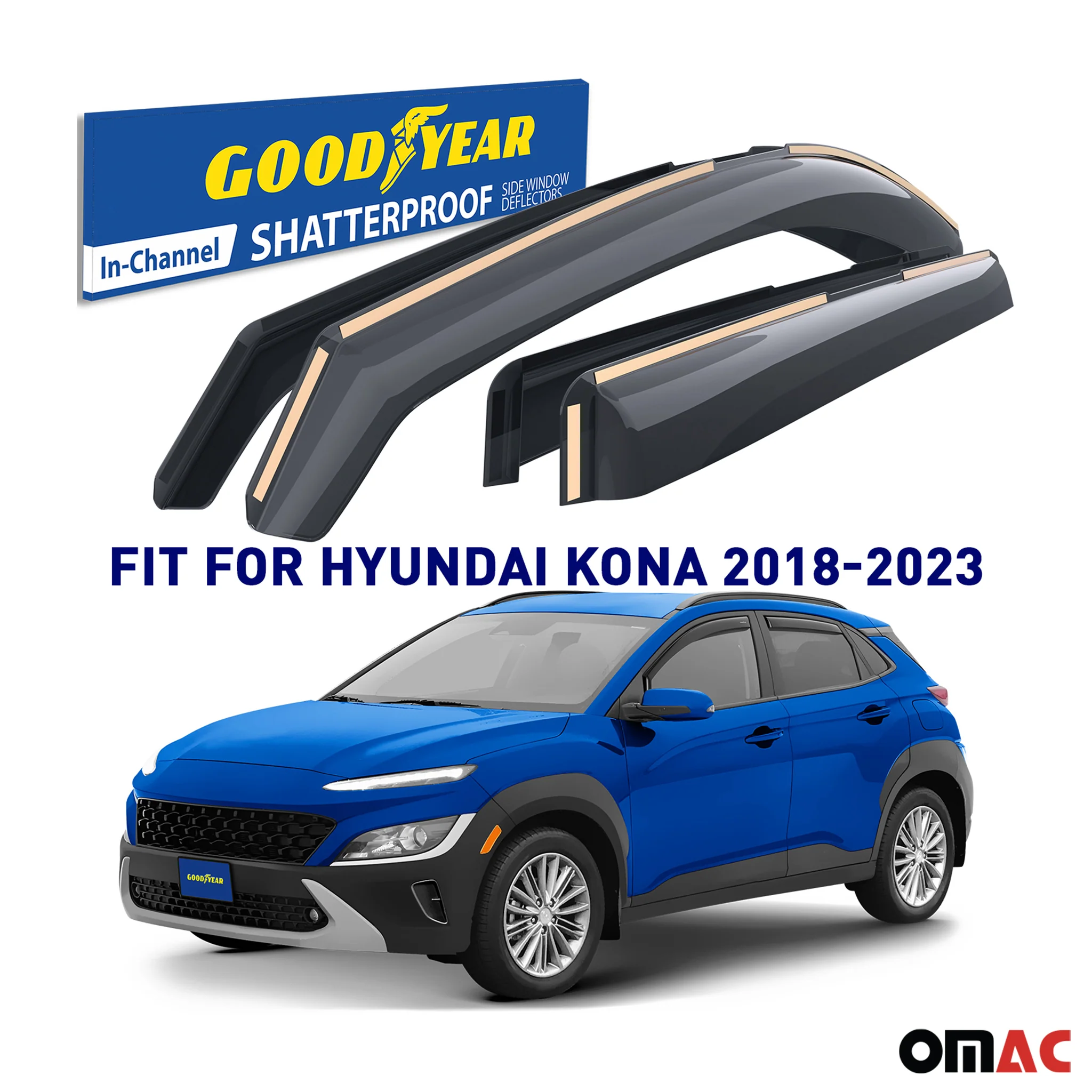 Goodyear Wind Deflectors for Hyundai Kona 2018-2023 In-channel Premium Smoke 4x - Image 2