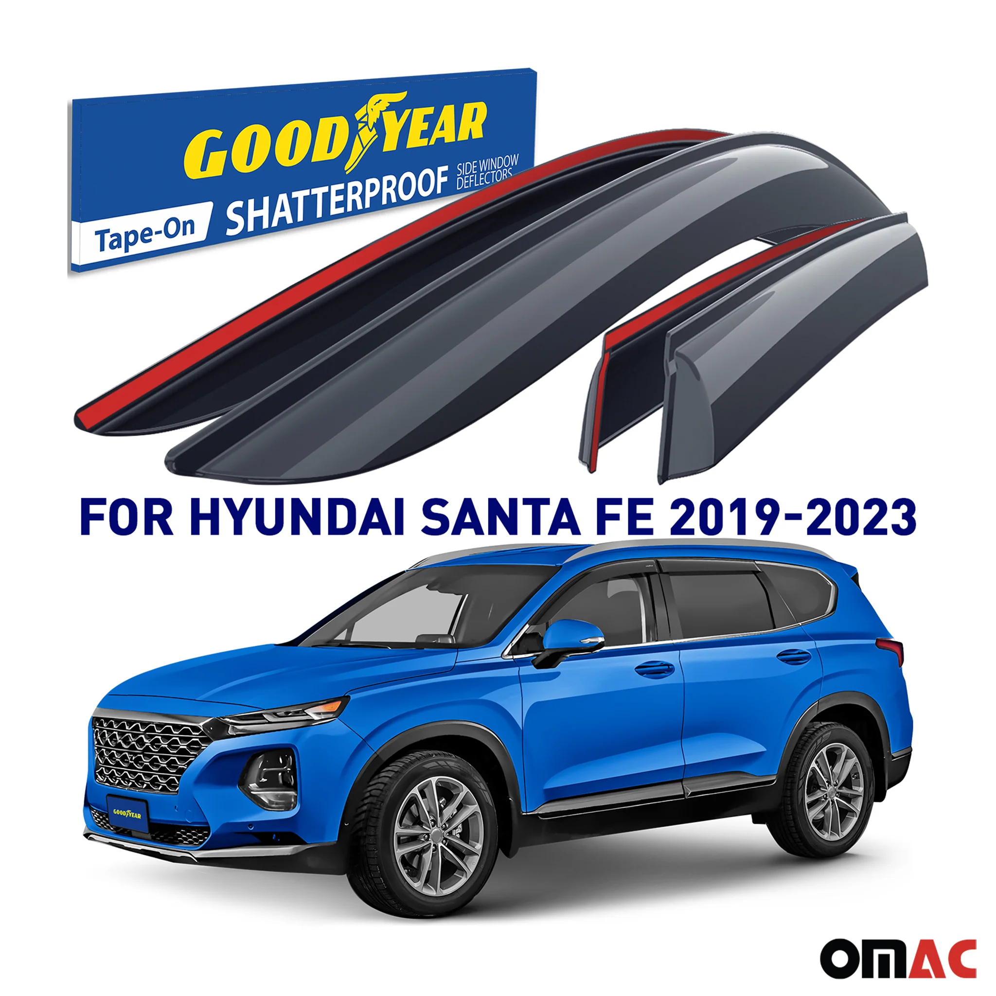 Goodyear Wind Deflectors for Hyundai Santa Fe 2019-2023 Tape-On Premium Smoke 6x - Image 2