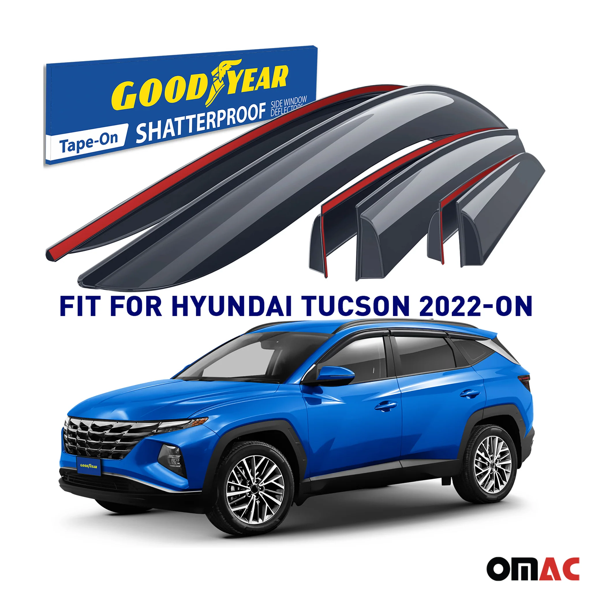Goodyear Wind Deflectors for Hyundai Tucson 2021-2025 Tape-On Premium Smoke 6x - Image 2
