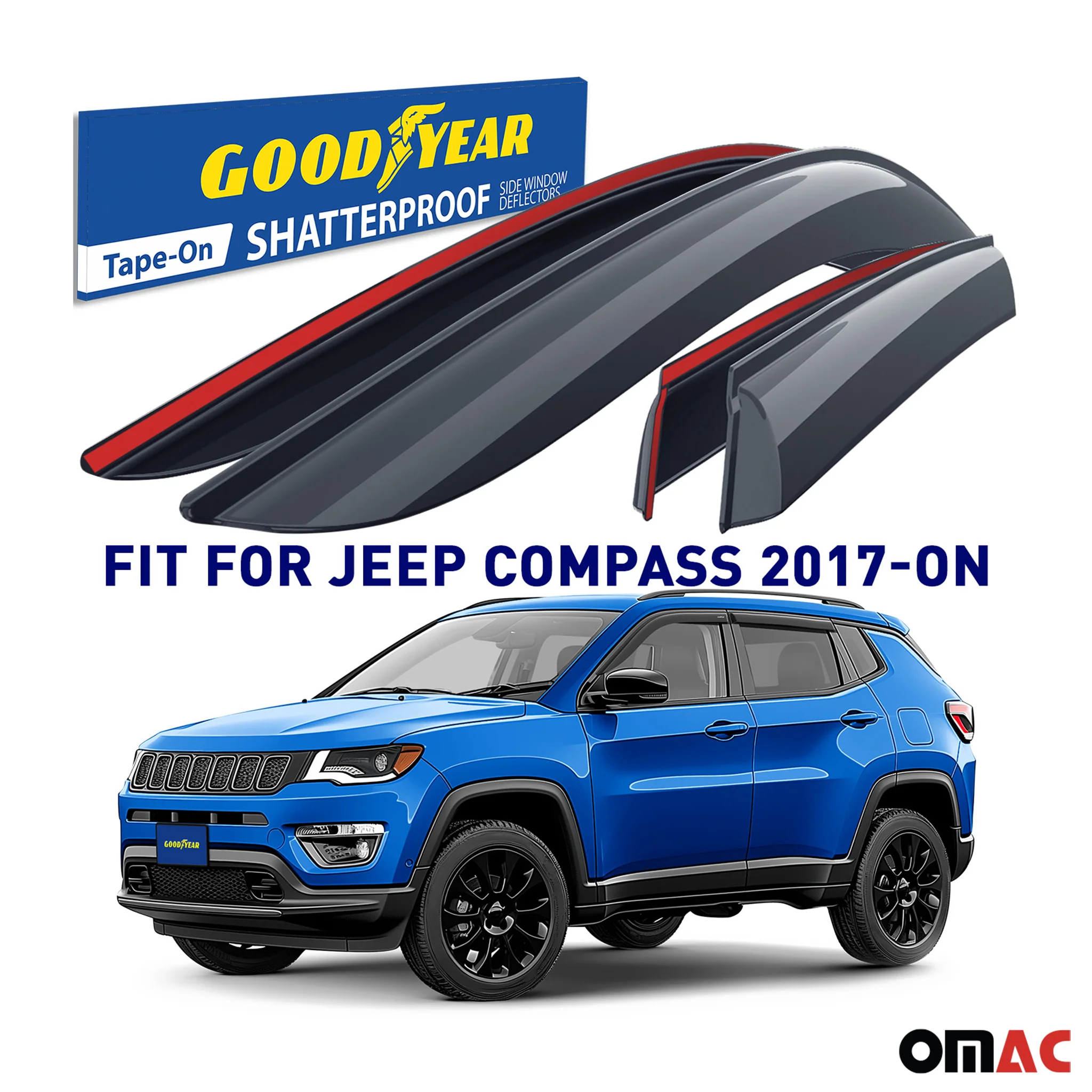 Goodyear Wind Deflectors for Jeep Compass 2017-2025 Tape-On Premium Smoke 4 pcs - Image 2