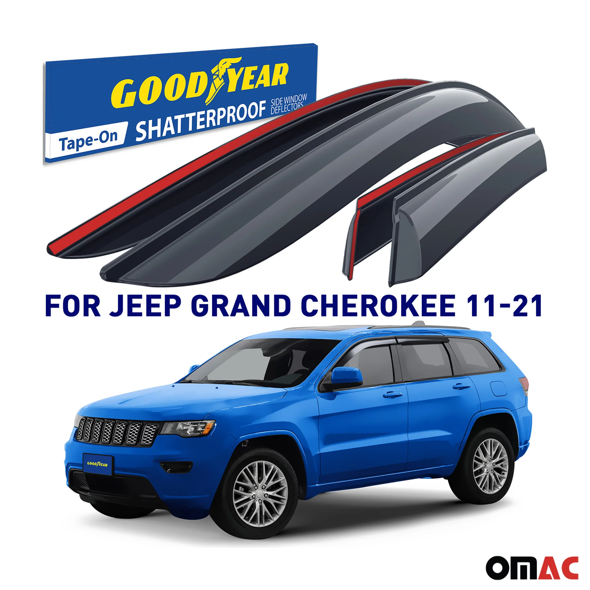 Goodyear Wind Deflectors for Jeep Grand Cherokee 2011-2020 Tape-On Smoke 4 pcs - Image 2