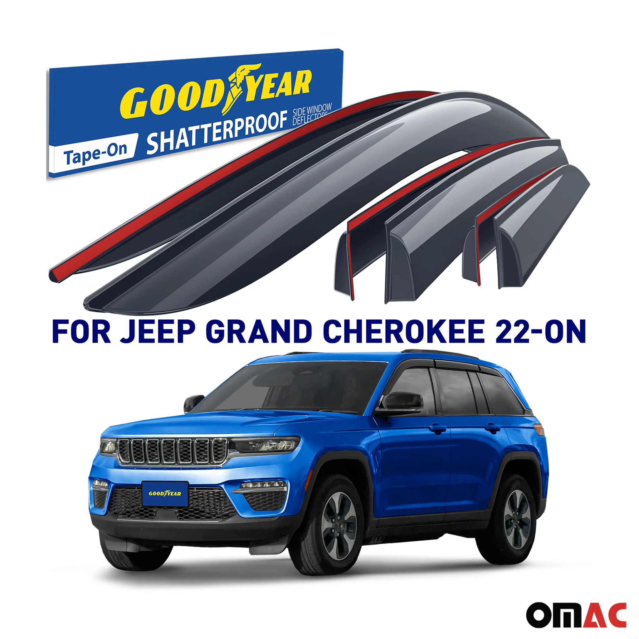 Goodyear Wind Deflectors for Jeep Grand Cherokee 2022-2025 Tape-On Smoke 6 pcs - Image 2
