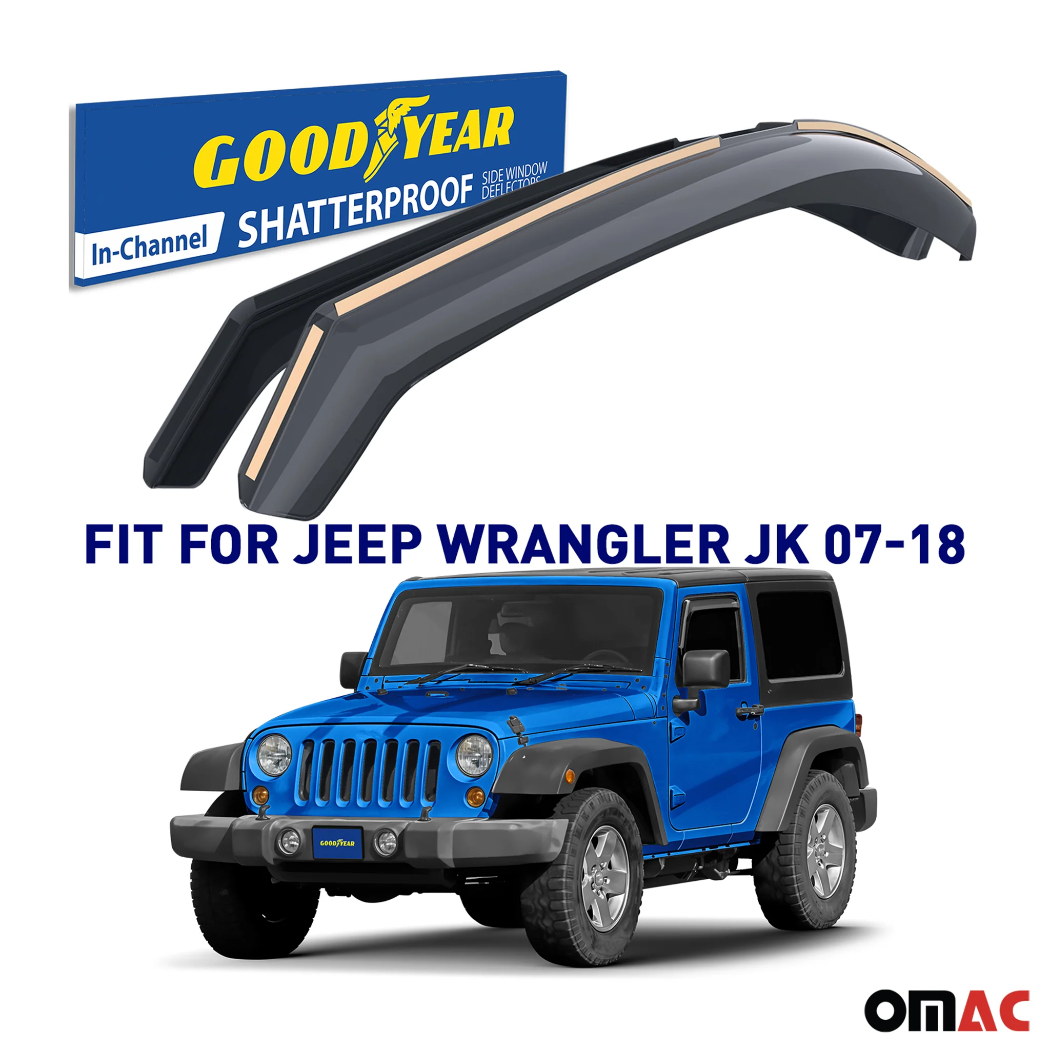 Goodyear Wind Deflectors for Jeep Wrangler JK 2007-2018 In-channel Smoke 2 pcs - Image 2