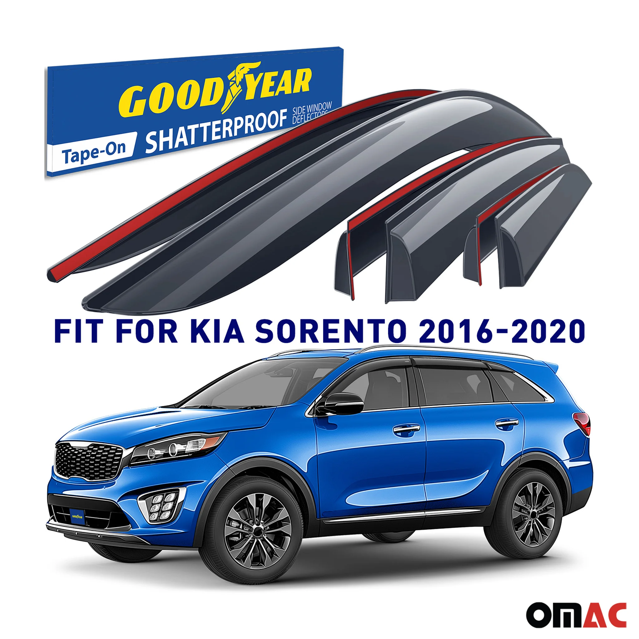 Goodyear Wind Deflectors for Kia Sorento 2016-2020 Tape-On Premium Smoke 6 pcs - Image 2