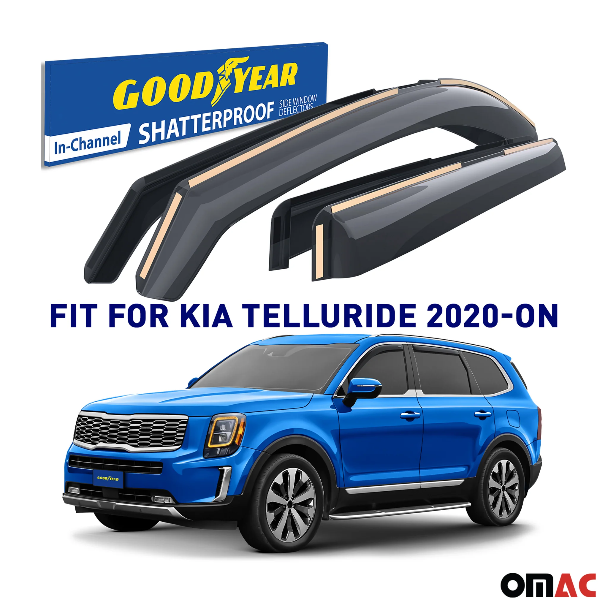 Goodyear Wind Deflectors for Kia Telluride 2020-2025 In-channel Premium Smoke 4x - Image 2