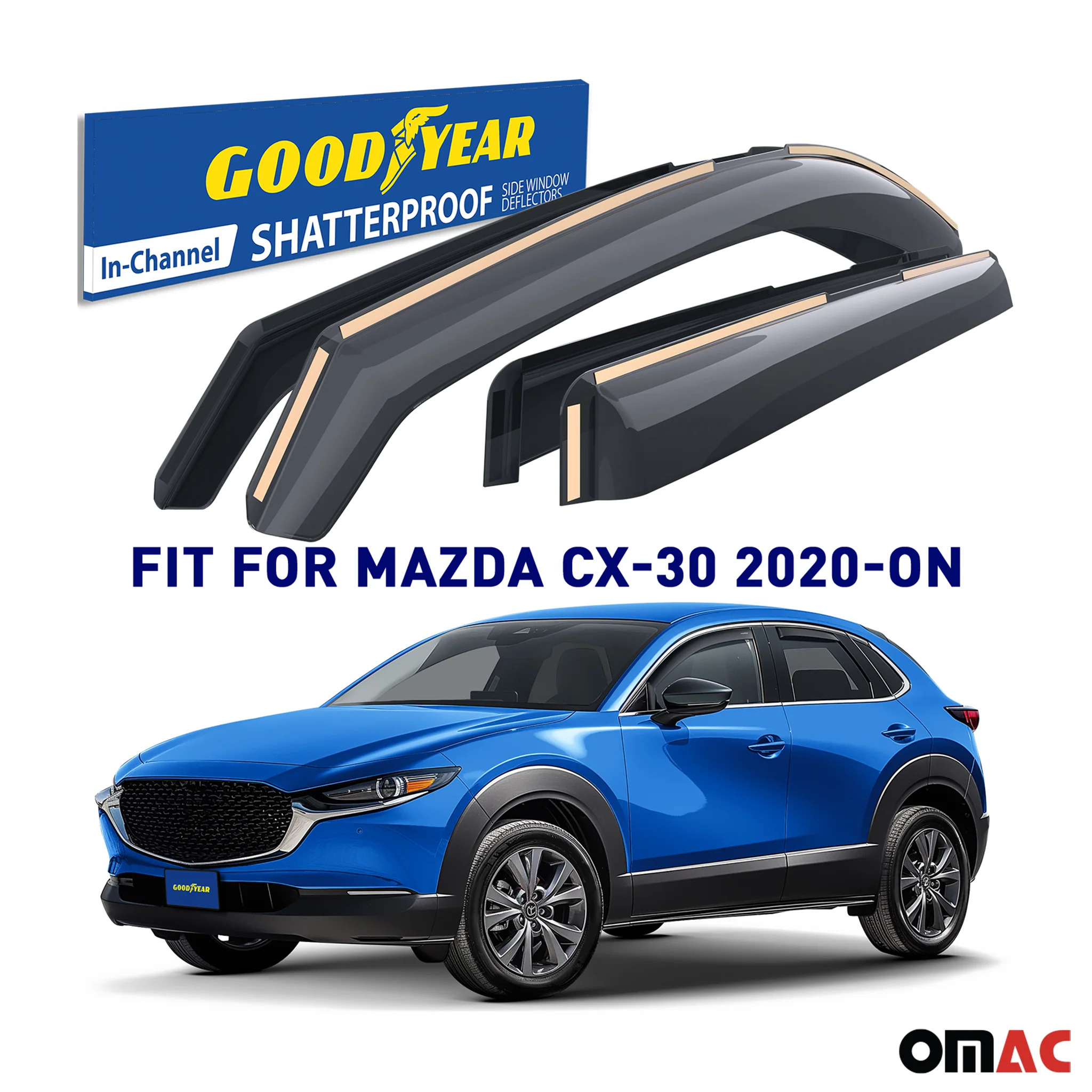 Goodyear Wind Deflectors for Mazda CX-30 2020-2025 In-channel Premium Smoke 4x - Image 2