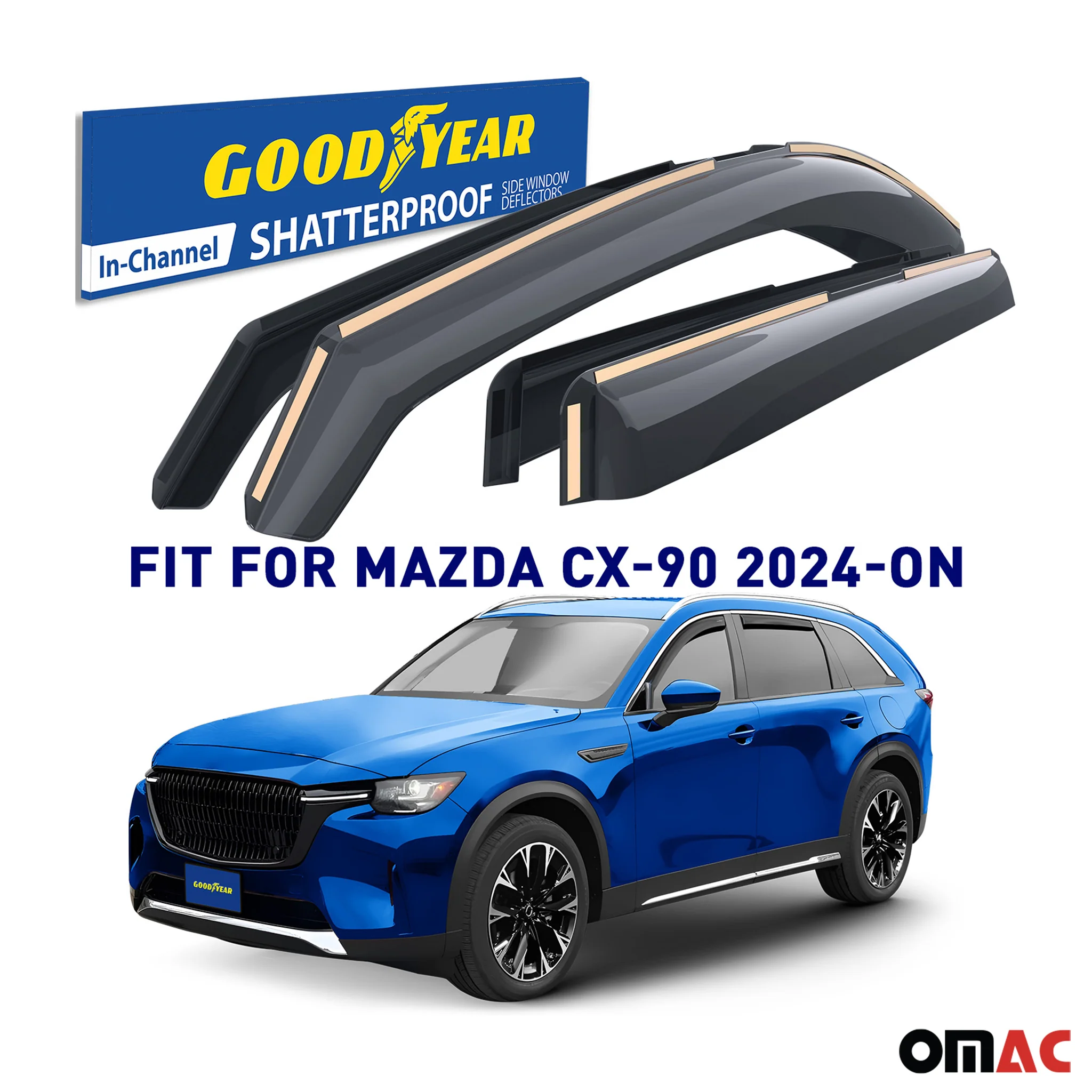 Goodyear Wind Deflectors for Mazda CX-90 2024-2025 In-channel Premium Smoke 4x - Image 2